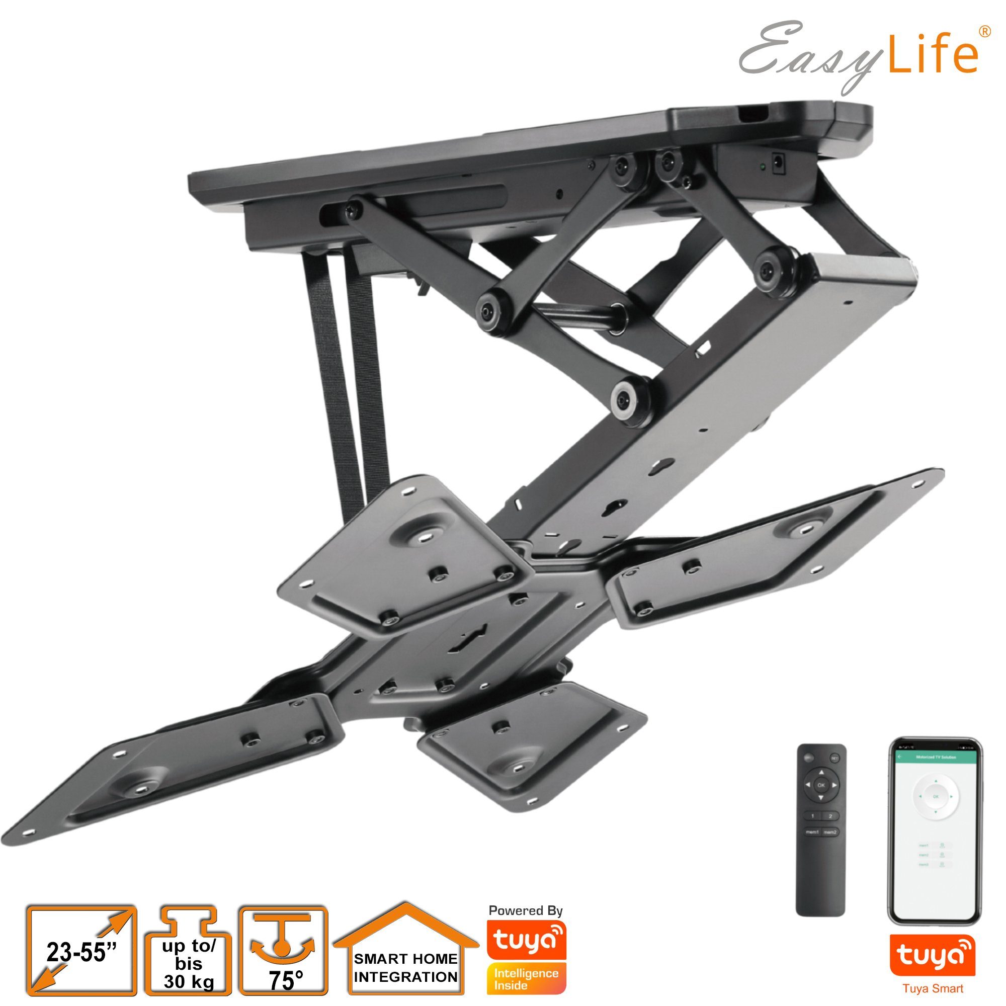EasyLife TV-Deckenhalterung TV Deckenhalter elektrisch schwenkbar 23-55", VESA 400x400 (schwarz), (bis 55 Zoll)