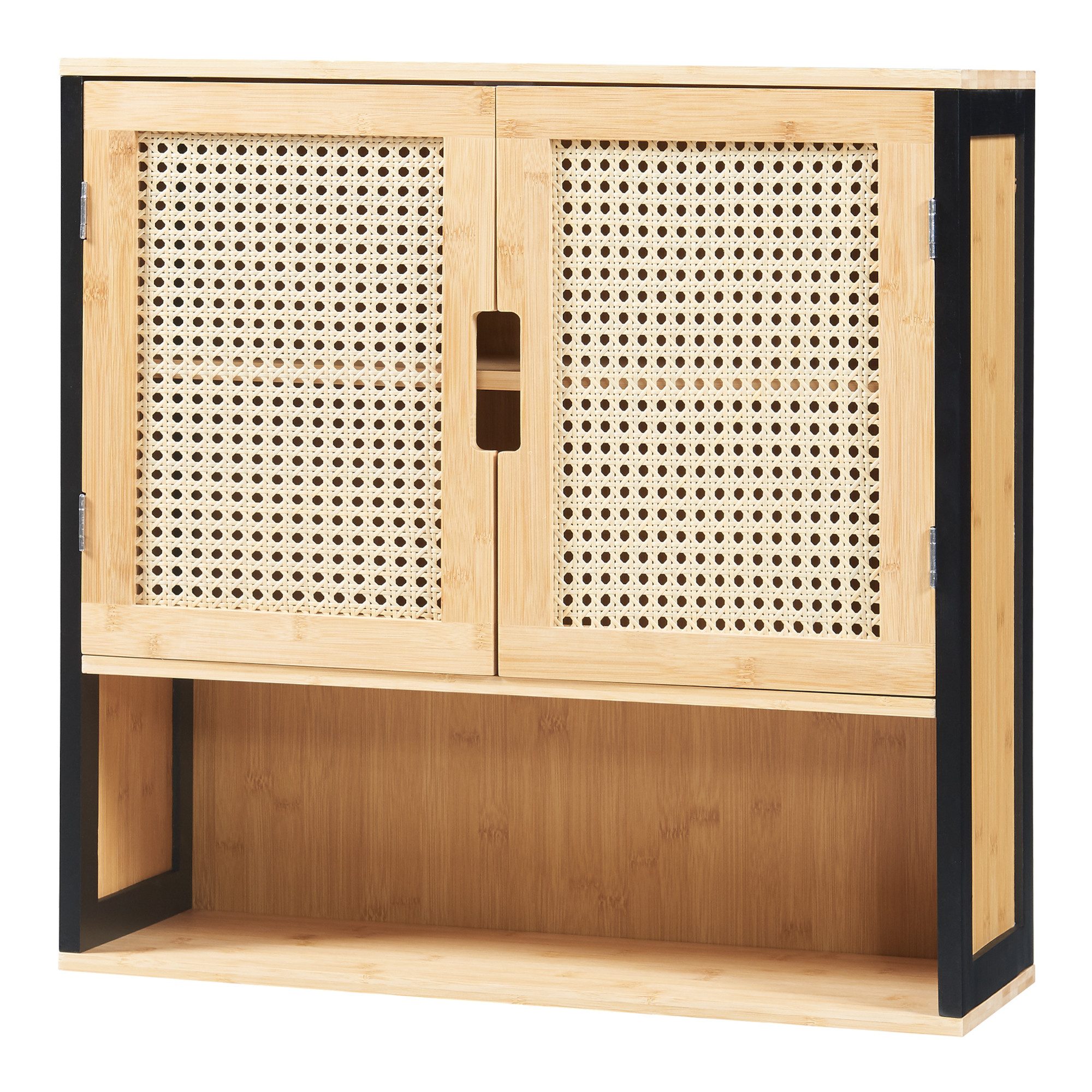 en.casa Hängeschrank »Tervola« mit 2 Türen 60x60x20 cm Schwarz / Bambus