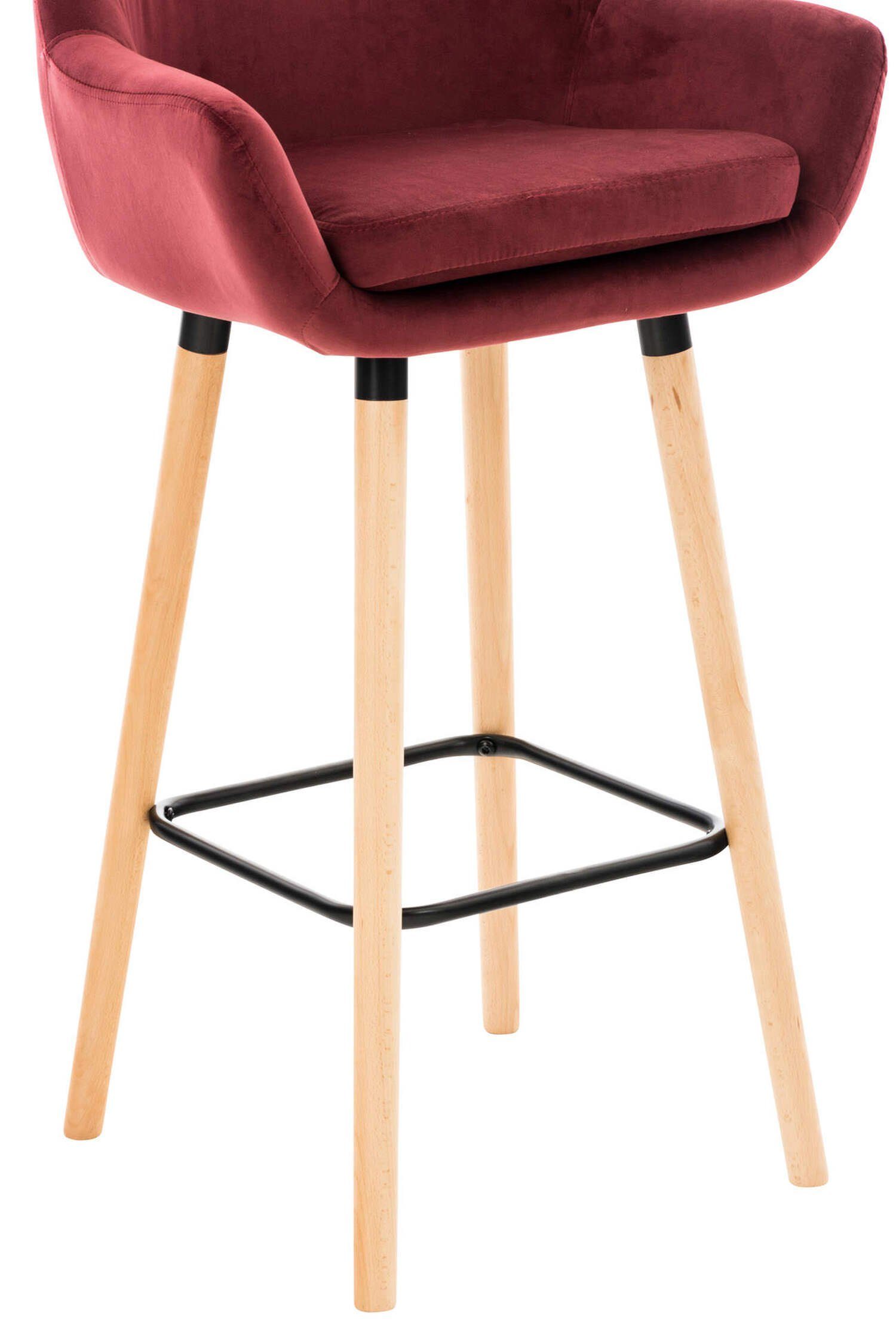 4-Fuß Theke Tresenhocker & Rot TPFLiving (Set, Fußstütze 2 Barhocker Küche), Samt Barstuhl Hocker - angenehmer St., für mit und Holz Rückenlehne Grande Gestell Sitzfläche: bequemer