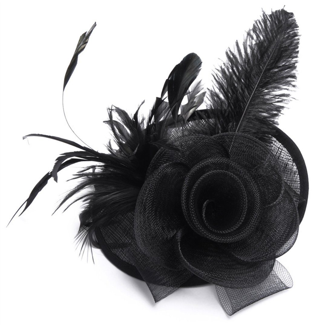 Topper Damen Schwarz mit Straußenfedern und für Damen-Fascinator Partyhut aus Blumen-Kentucky-Derby-Hut, Straußenfedern mit Leinen L.Ru UG,