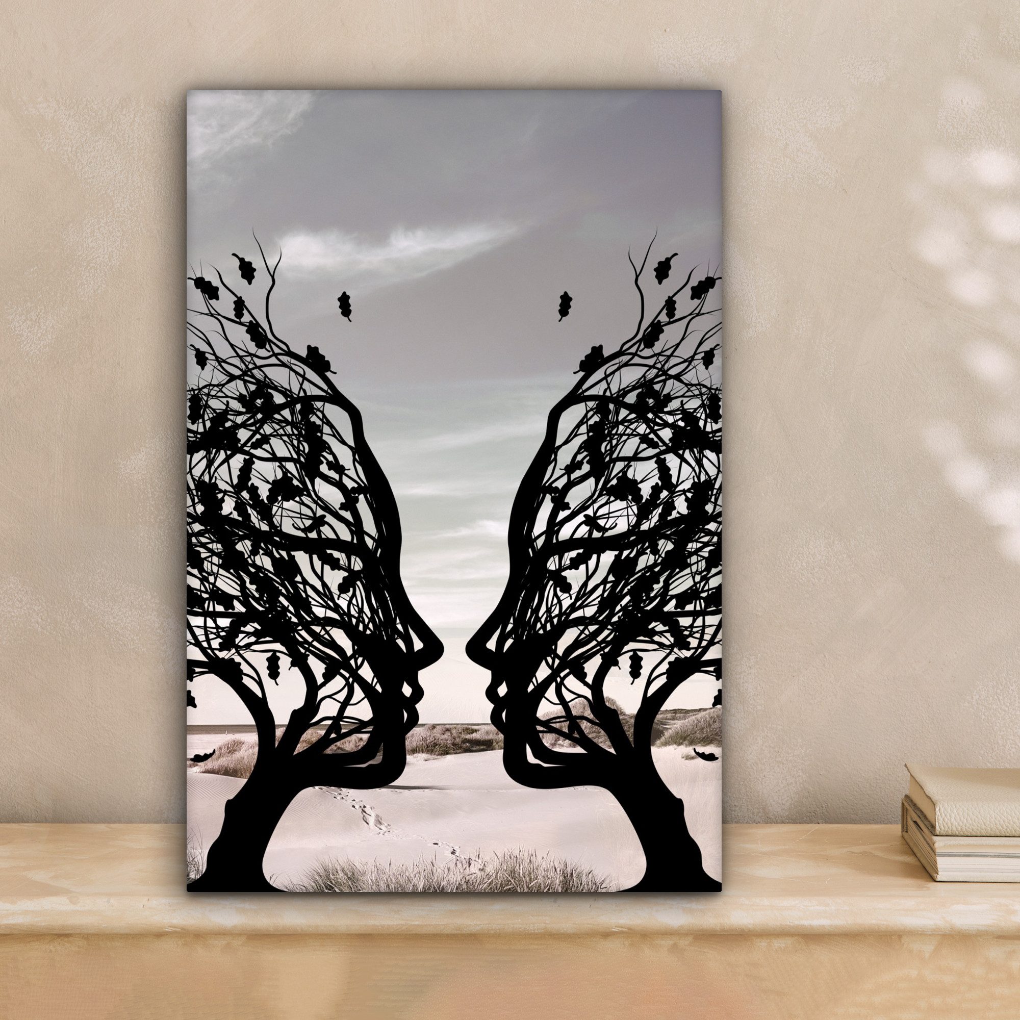 OneMillionCanvasses® Leinwandbild Bäume - Gesicht - Blätter - Moderne Kunst günstig online kaufen