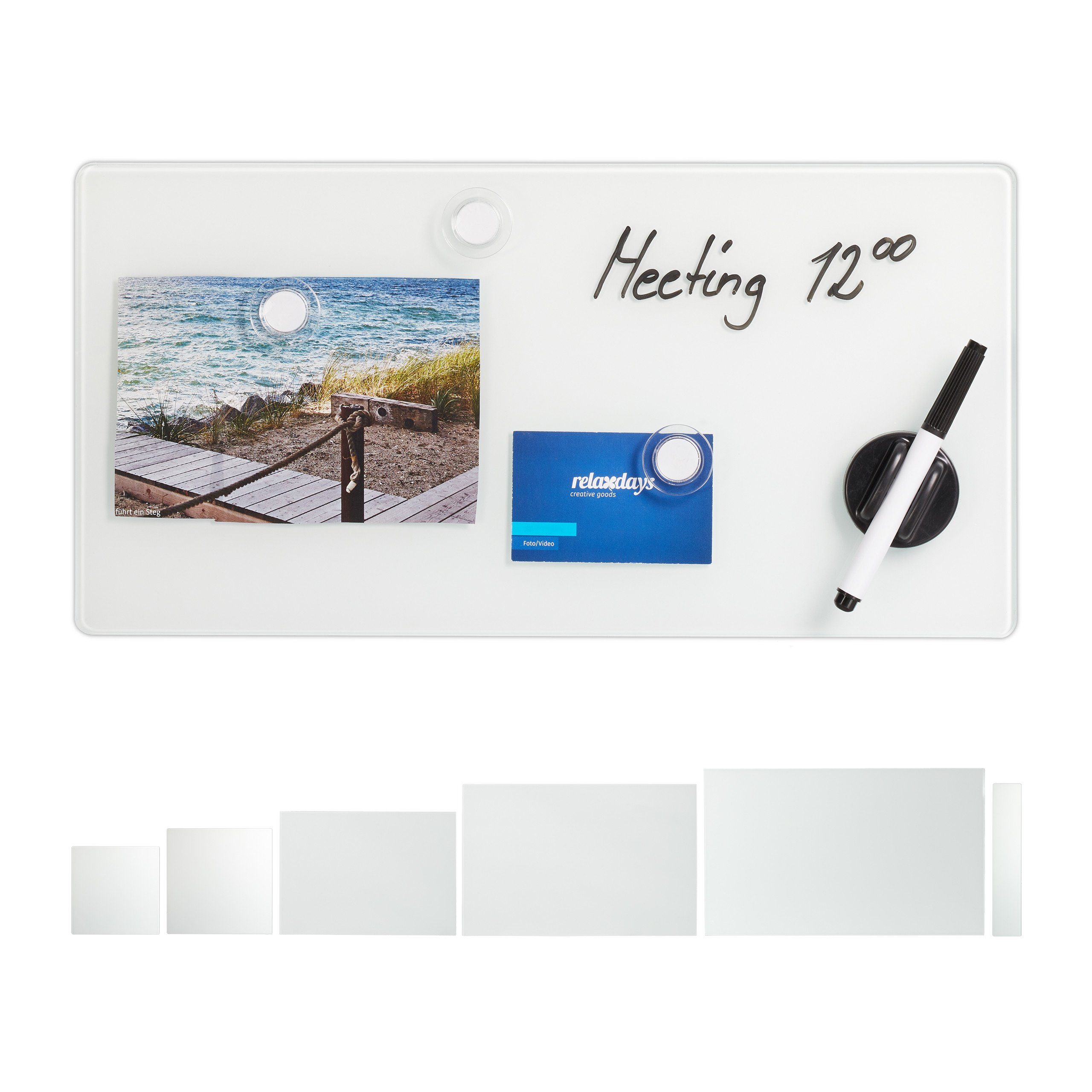 relaxdays Magnettafel Glas-Magnetboard Weiß, 20 x 40 cm