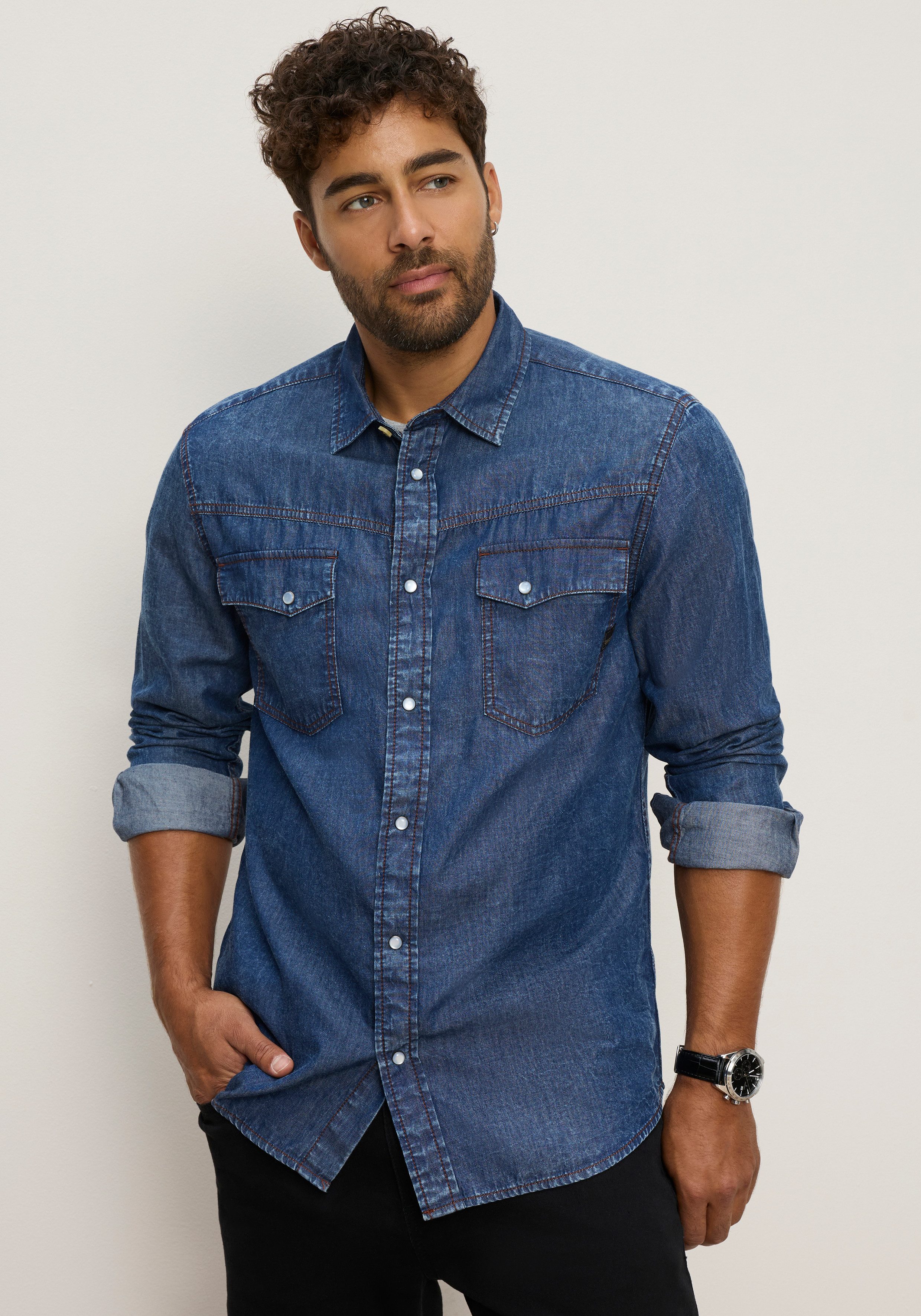 Bruno Banani Jeanshemd schmal geschnitten schmale Basic-Passform, aus Baumwolle in Denim-Jeans-Qualität