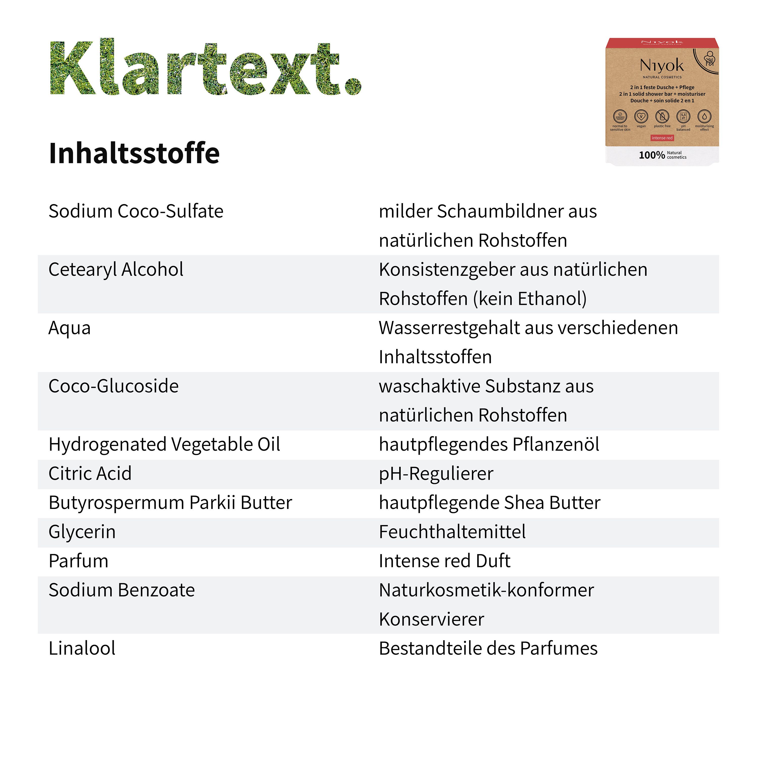 Niyok Feste Duschseife + Pflege 2-in-1 Naturkosmetik, Vegane Seife für Körper & Hände, Seife für Körper & Hände, Plastikfrei & Vegan, PH-Neutral