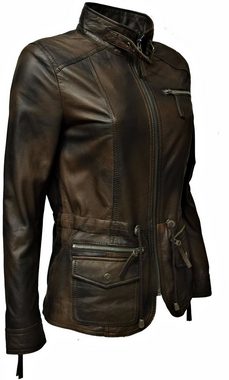 Zimmert Leather Lederjacke Lana mit Stehkragen, weiches, Lammnappa, Leder, Cognac, Braun, Schwarz