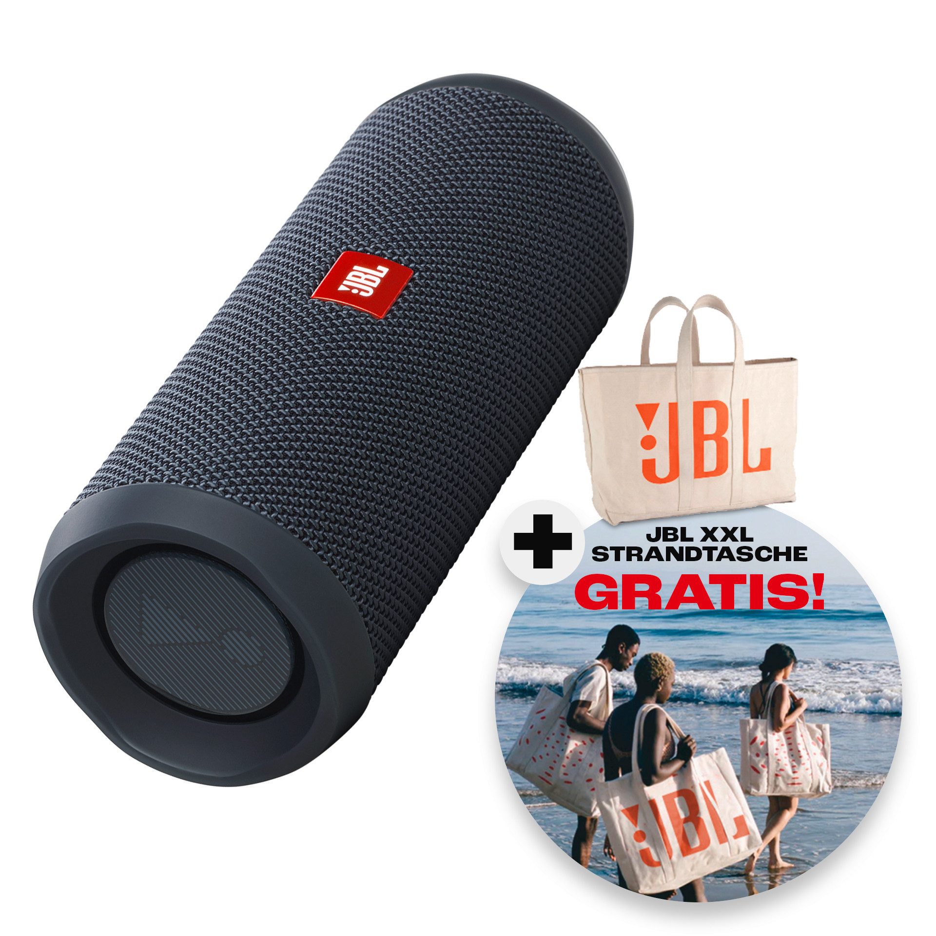 JBL Set: Flip Essential 2 + gratis dazu: JBL XXL Strandtasche Bluetooth-Lautsprecher