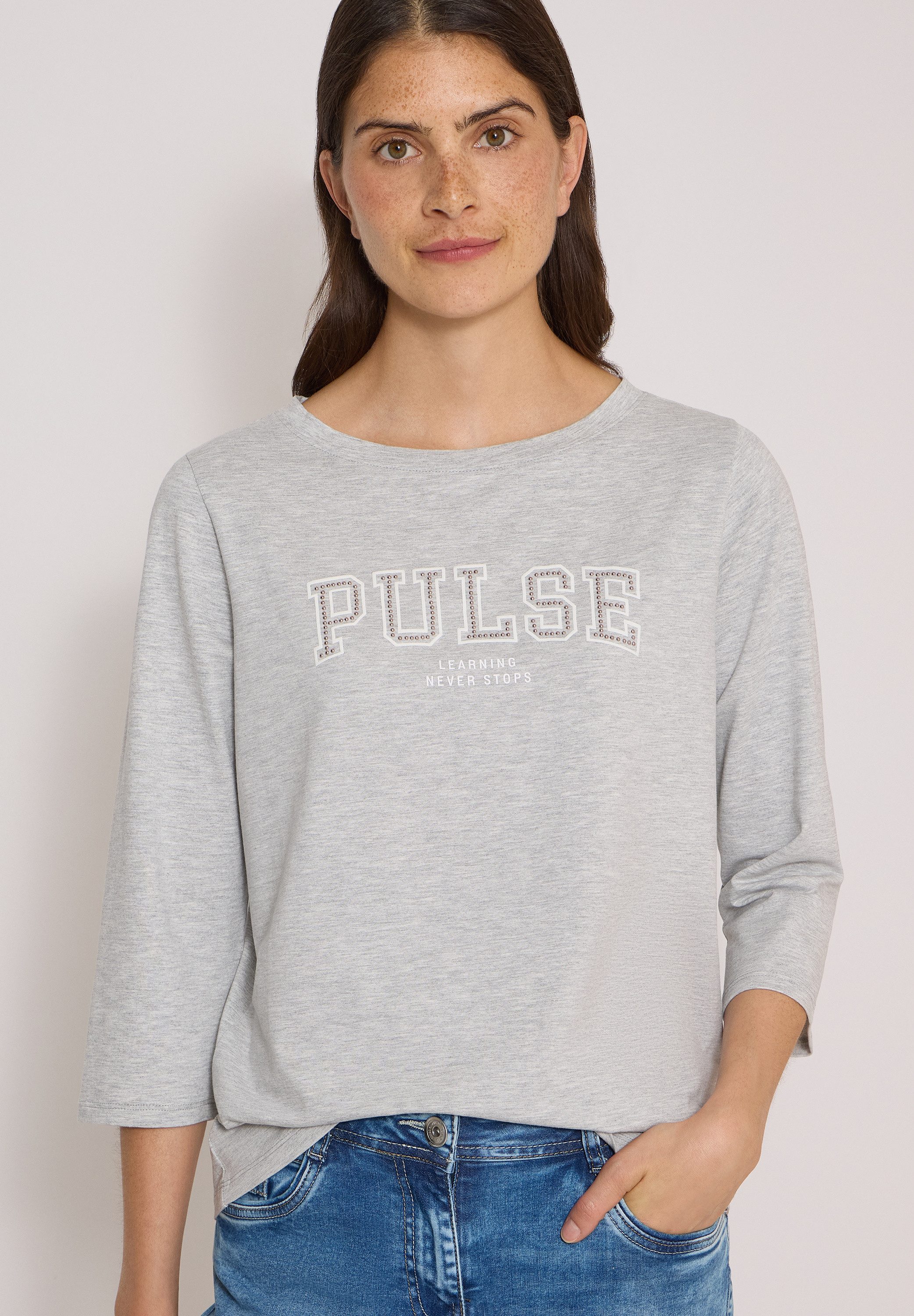 CECIL 3/4-Arm-Shirt mit Boat Neck und Print / Wording Artwork