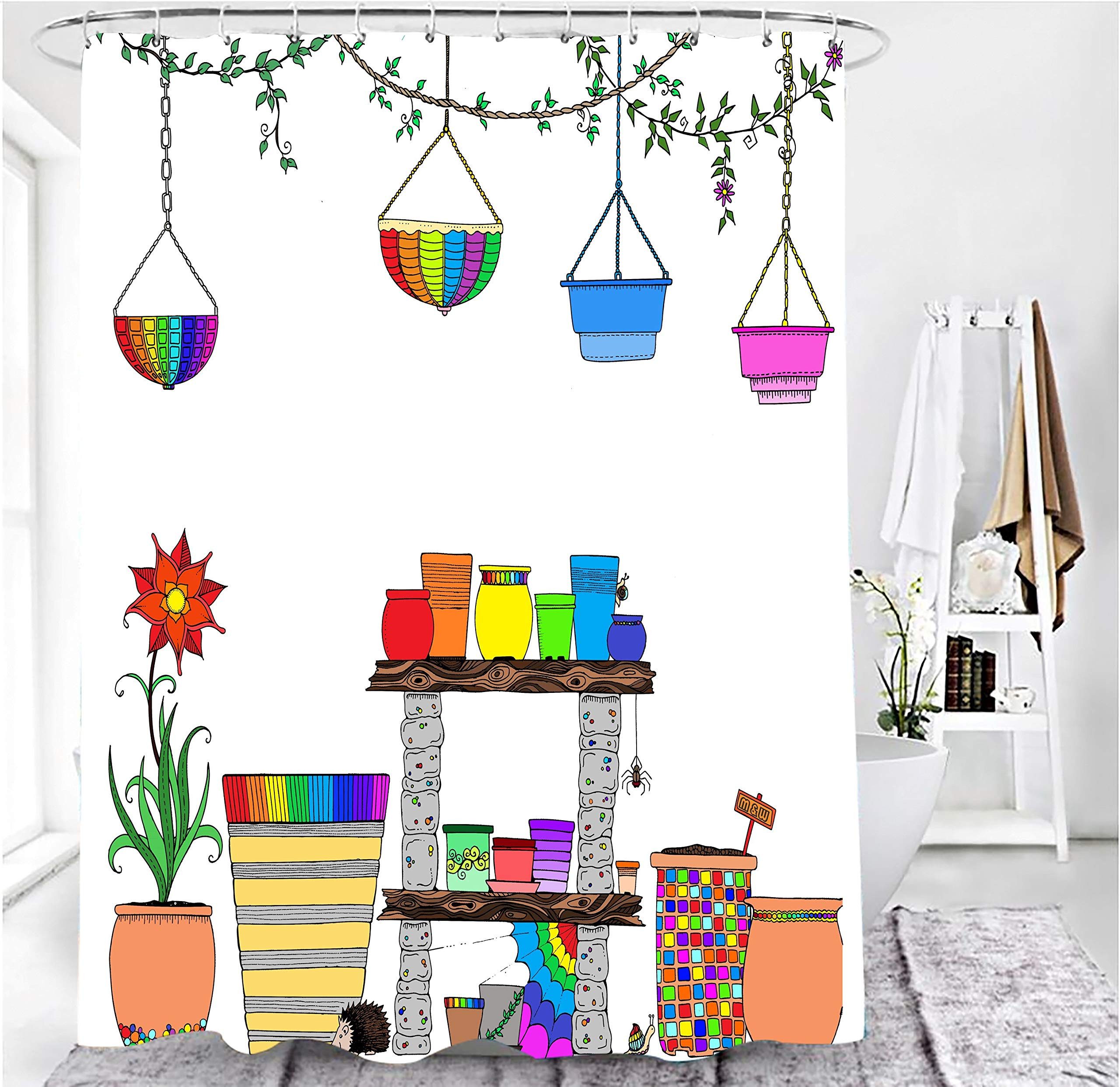 M&W DAS DESIGN Duschvorhang 180x200 Shower curtains Anti schimmel Waschbar Garten bunt – Bild 3 von 5
