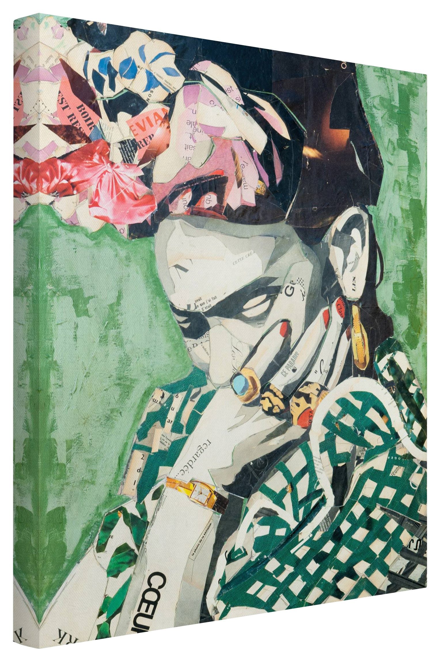 Bilderdepot24 Leinwandbild Kunstdruck Modern Malerei Frida Kahlo grün Bild auf Leinwand Groß XXL, Wohnzimmer Schlafzimmer Küche Flur Wandbild Kunstkopie Wanddeko Druck