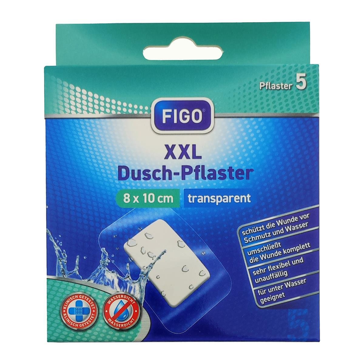 FIGO Wundpflaster Duschpflaster transparent 80x100mm, wasserfest, 5 Stk (Stück, 5 St., XXL Dusch-Pflaster), Pflaster Wundversorgung XXL Pflaster Erste Hilfe