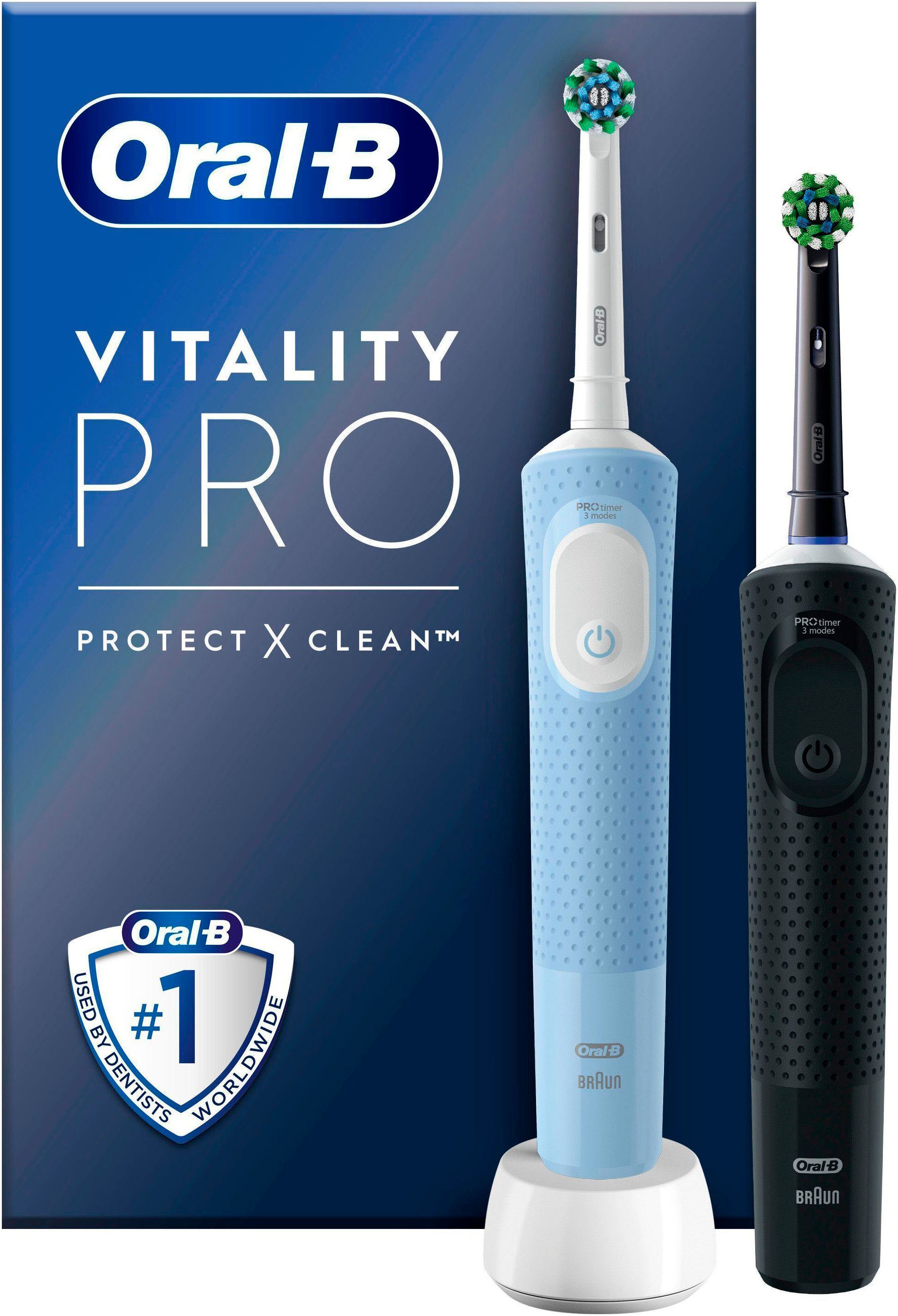 Oral-B Elektrische Zahnbürste Vitality Pro Doppelpack, Aufsteckbürsten: 2 St., Indikator-Borsten