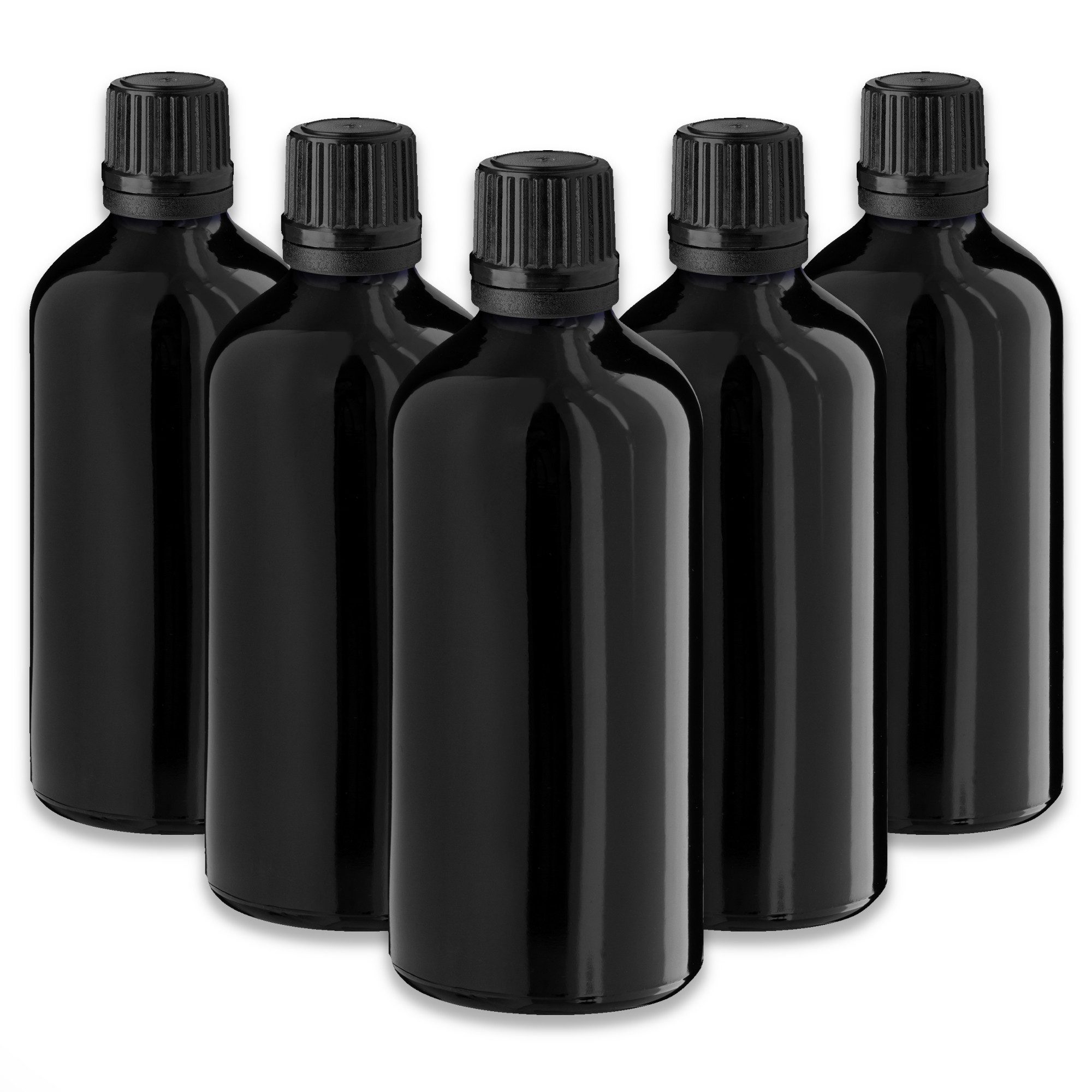 Tropfer 5x Schwarze Glasflasche 100 ml mit schwarzem Tropfer Tropfeinsatz leer