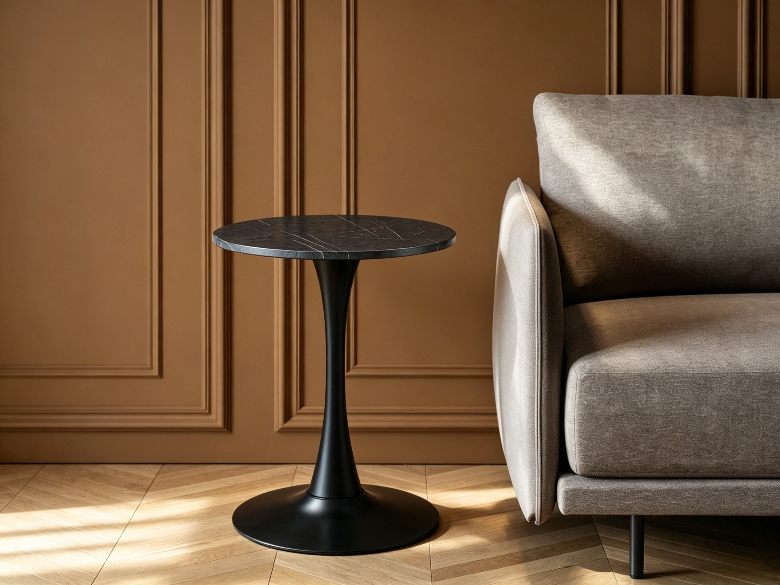 WILLIAMSPACE Beistelltisch WIRE SIDE TABLE – Ø60cm, Marmoroptik, Metallfuß, rund, Konische Beine,runden,Platz sparen,luxuriös