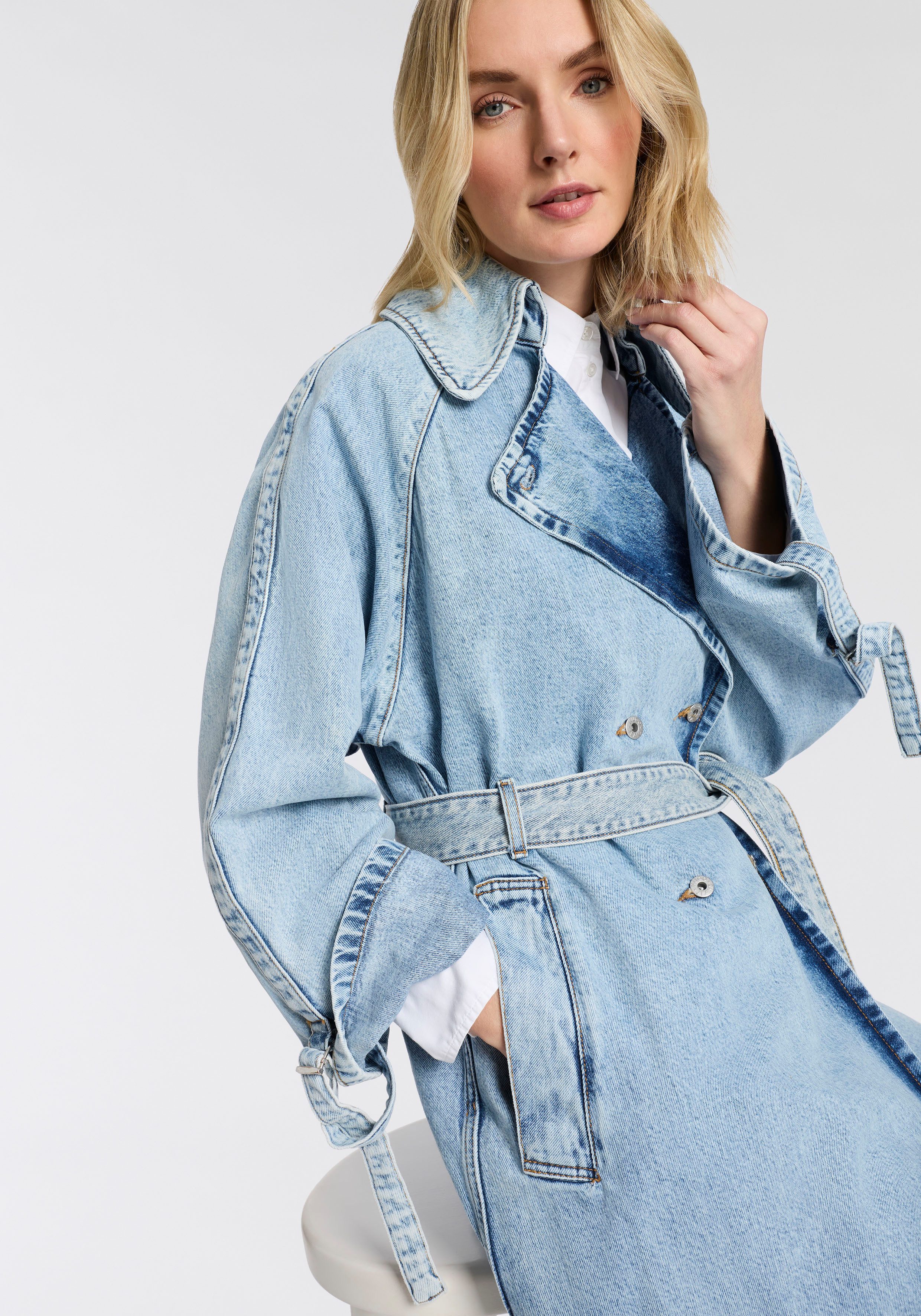 HUGO Trenchcoat Garena Denim in Maxi-Länge