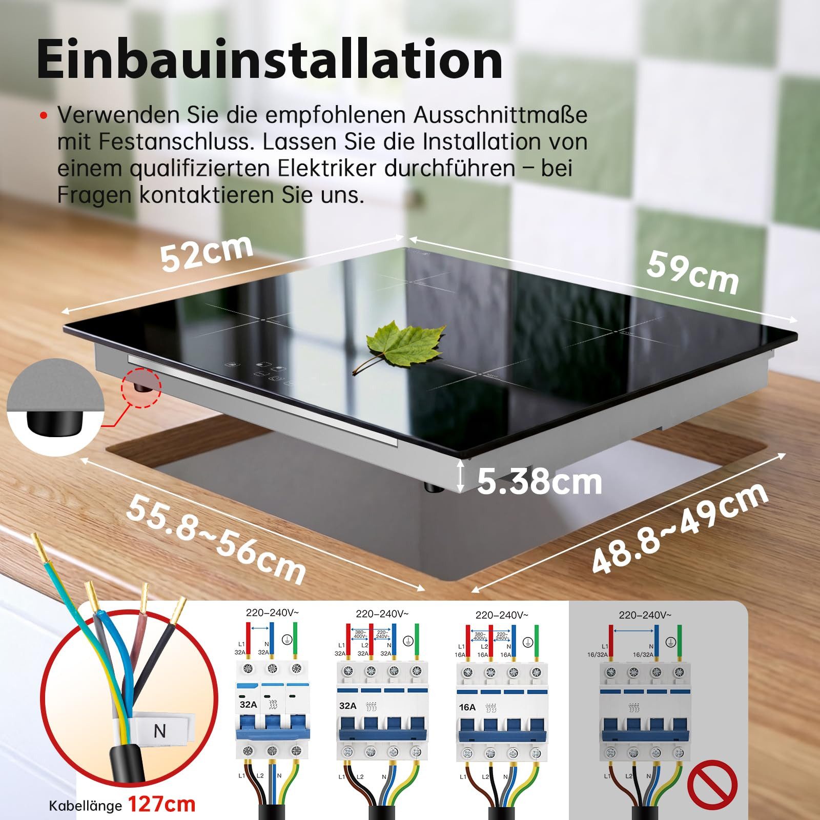 SNDOAS Elektro-Kochfeld, Induktionskochfeld 4 Platten 7000W, 60 cm, für Alle Töpfe