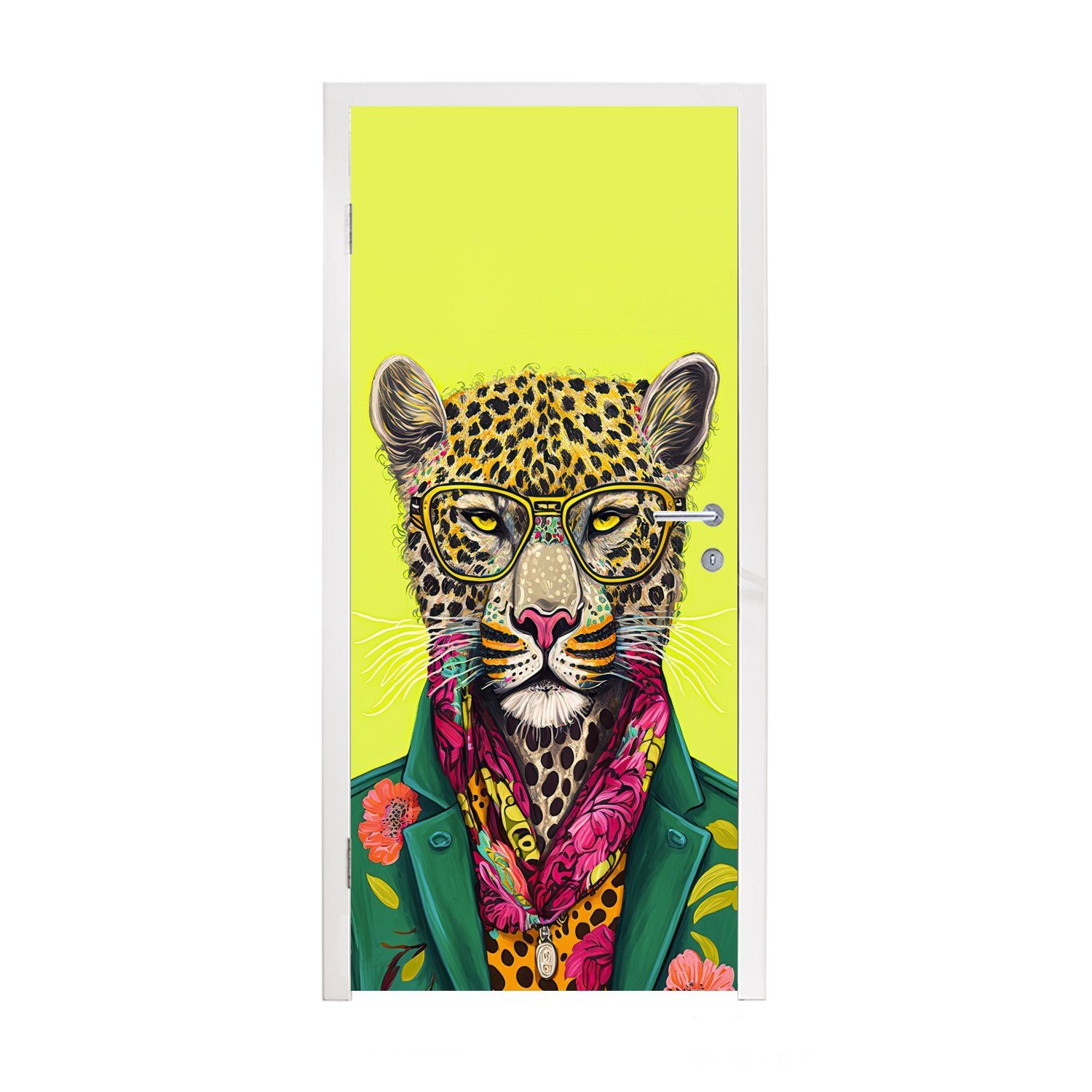 MuchoWow Türtapete Panther - Tier - Brillen - Farben, Matt, bedruckt, (1 St), Fototapete für Tür, Türaufkleber, 75x205 cm