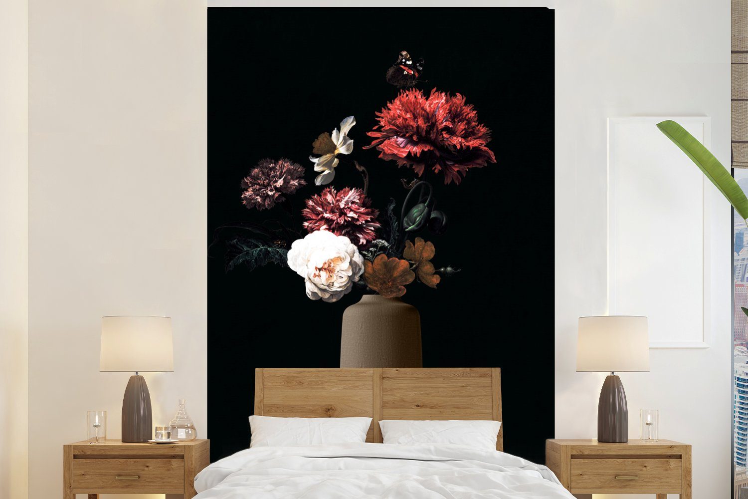 MuchoWow Fototapete Vase - Blumen - Stilleben, Matt, bedruckt, (3 St), Montagefertig Vinyl Tapete für Wohnzimmer, Wandtapete