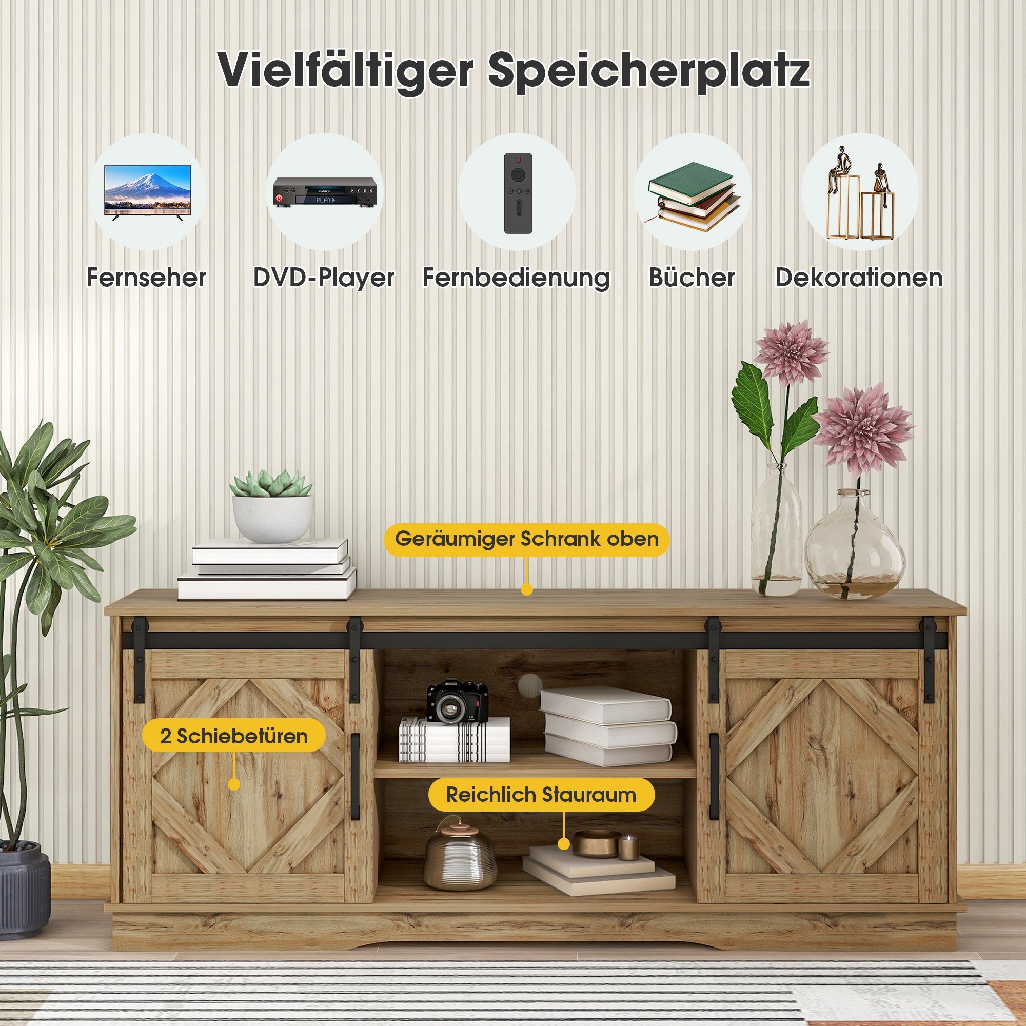 Merax Lowboard TV-Schrank, Fernsehtisch mit Schiebtüren, günstig online kaufen