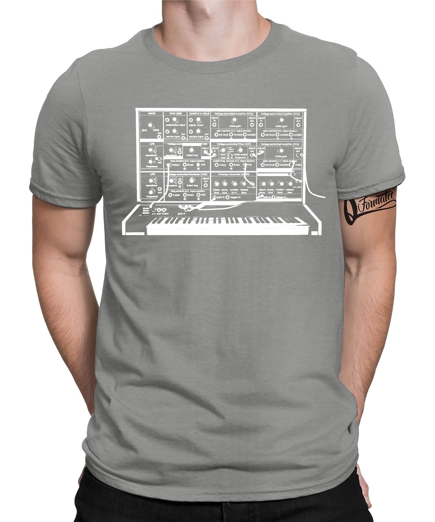 Quattro Formatee Kurzarmshirt Vintage - Elektronische Musiker Synthesizer Herren T-Shirt (1-tlg) Heather Grau