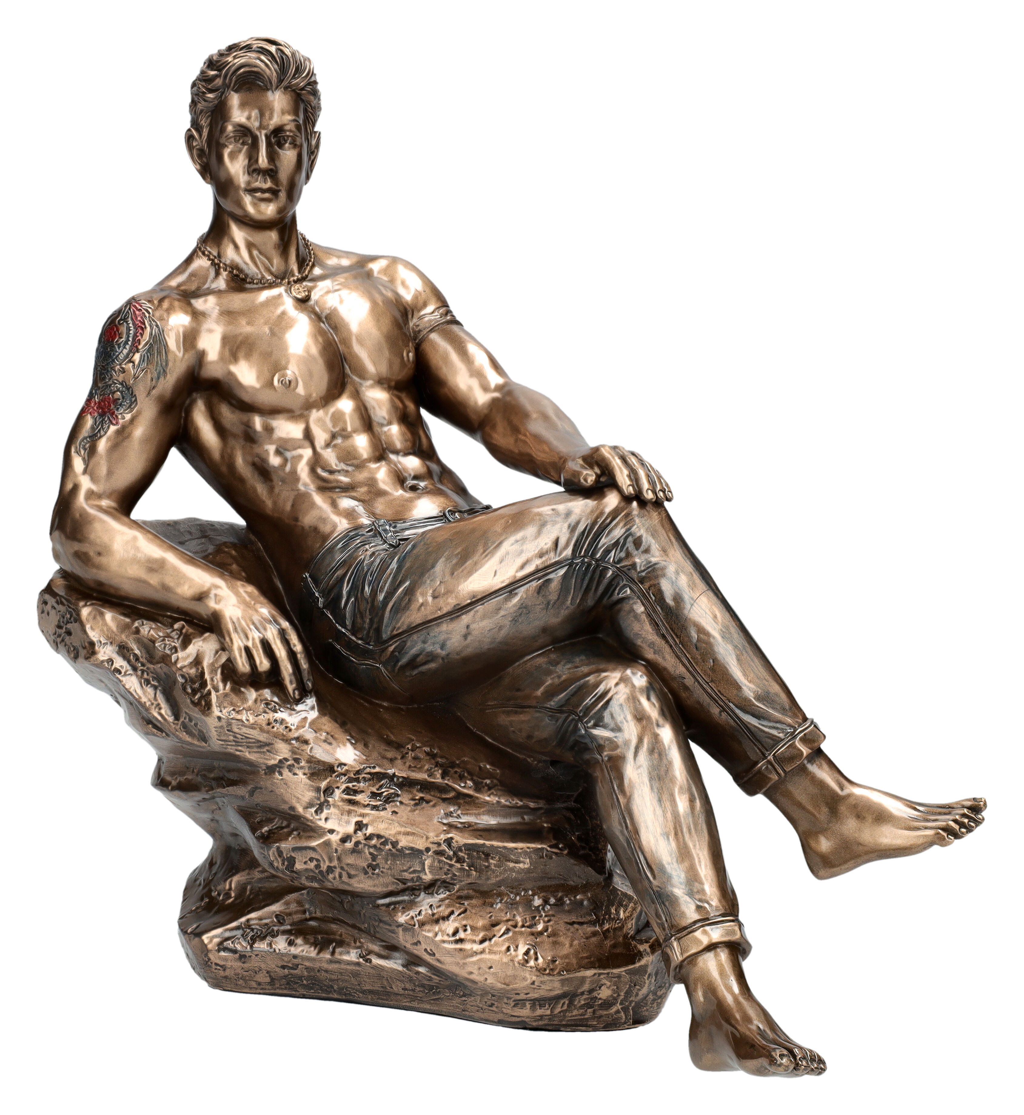 Figuren Shop GmbH Dekofigur Bronzierte Akt Figur – Tattoo Mann Skulptur Deko 20 cm Dekofigur Deko