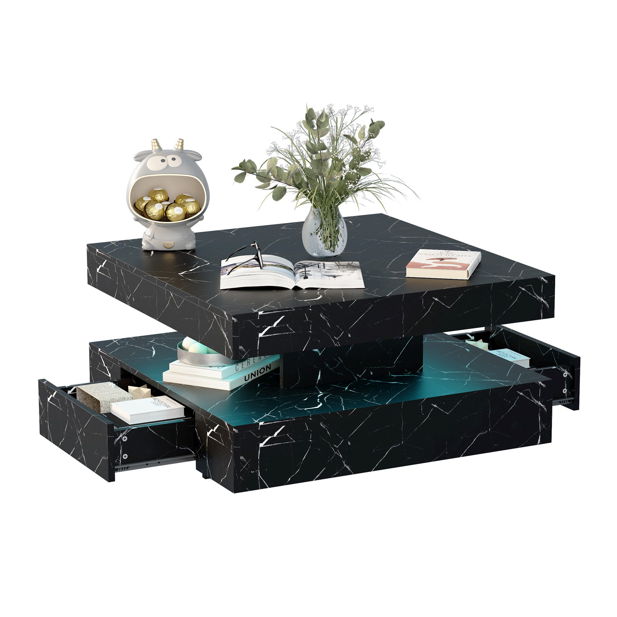 radelldar Couchtisch mit 2 Schubladen, LED&Fernsteuerung matt 78x78x40cm (1 günstig online kaufen