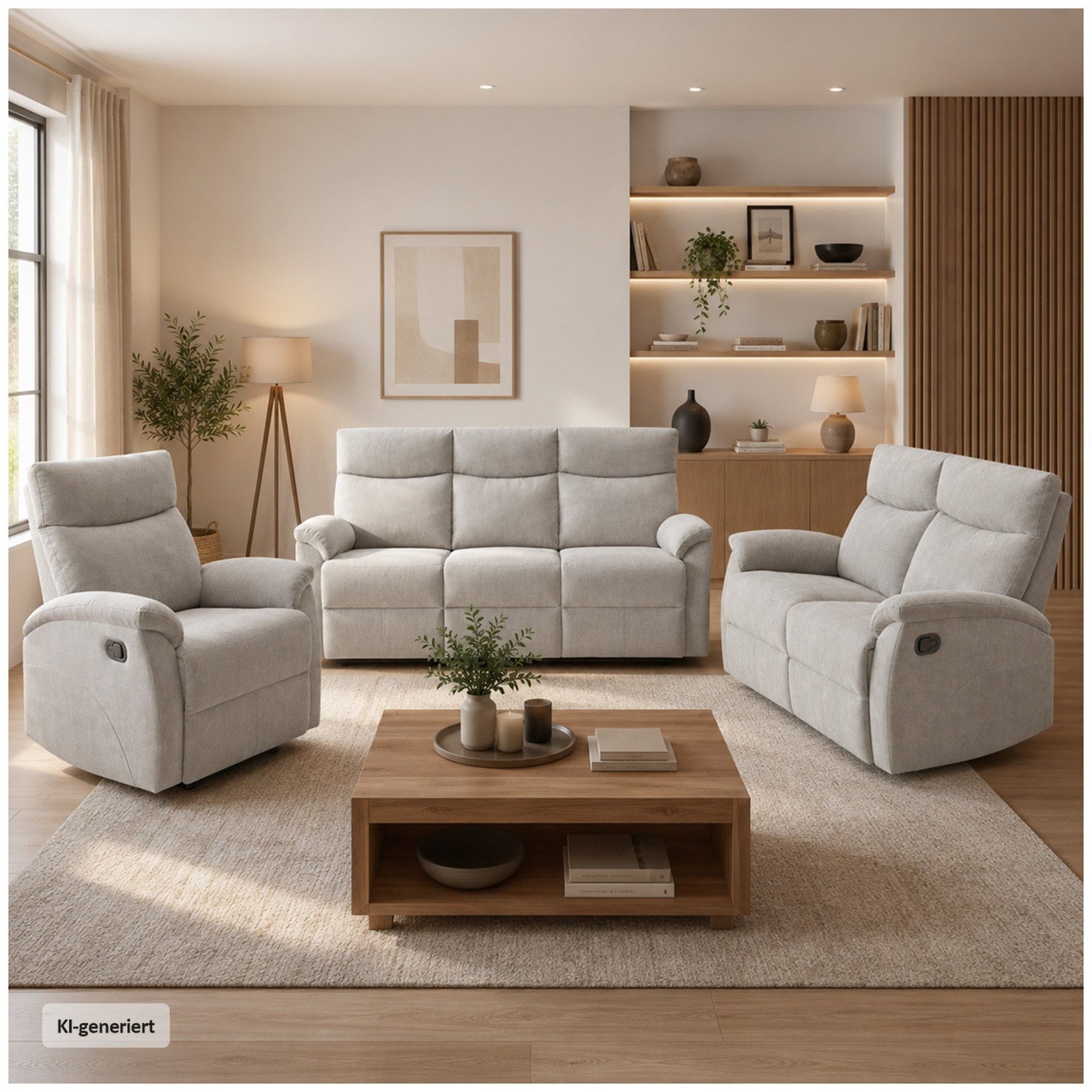 HTI-Living Polstergarnitur Sofagarnitur mit Relaxfunktion Koba Grau, (Set, 3-tlg., 1x Dreisitzer, 1x Zweisitzer, 1x Sessel), Couch Zweisitzer Sessel verstellbare Rückenlehne und Fußteil