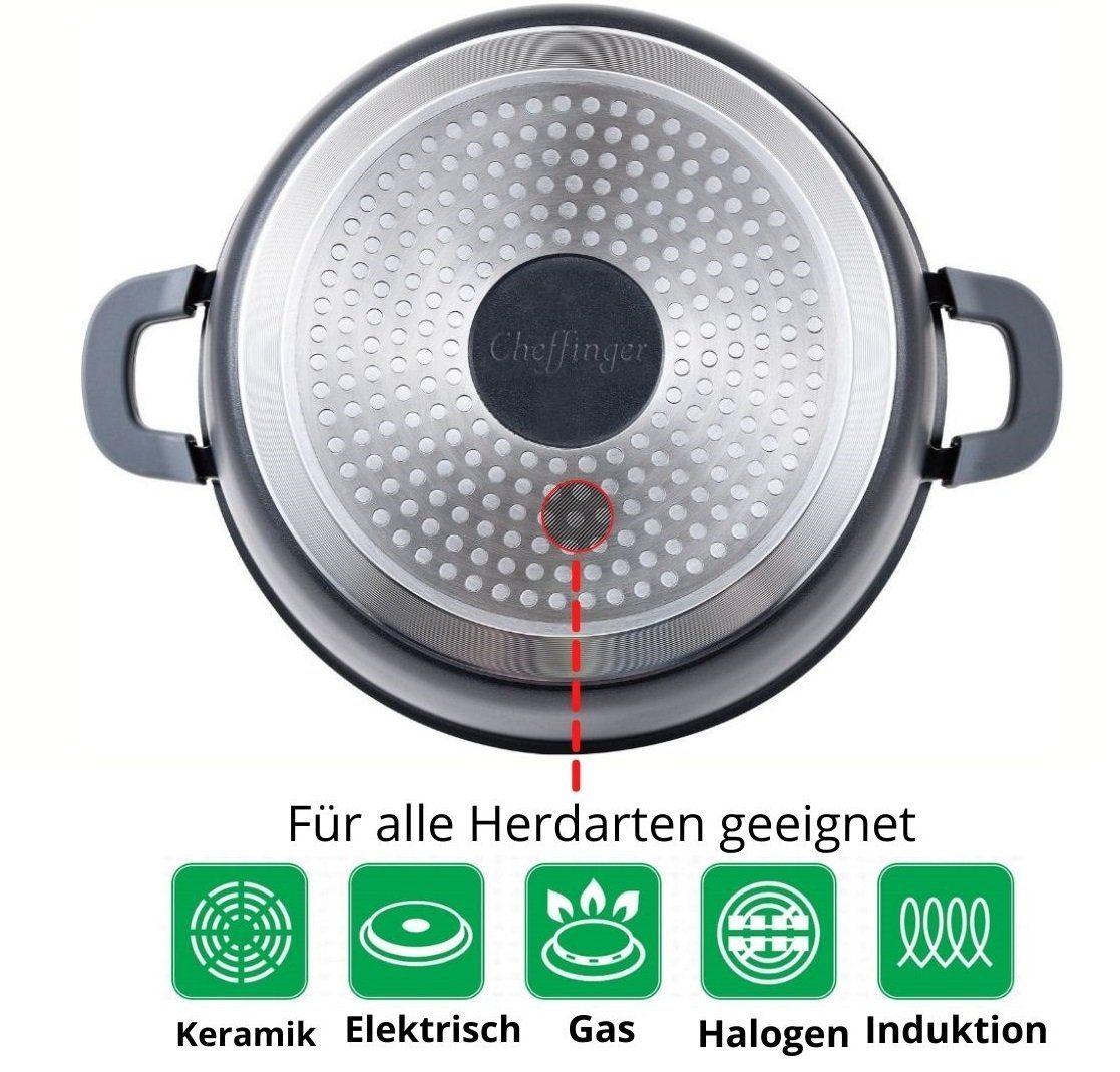 Marmorbeschichtung Glasdeckel Ø32cm schwarz Suppentopf Induktion Kochtopf Aluguss Pfanne Kochtopf Cheffinger