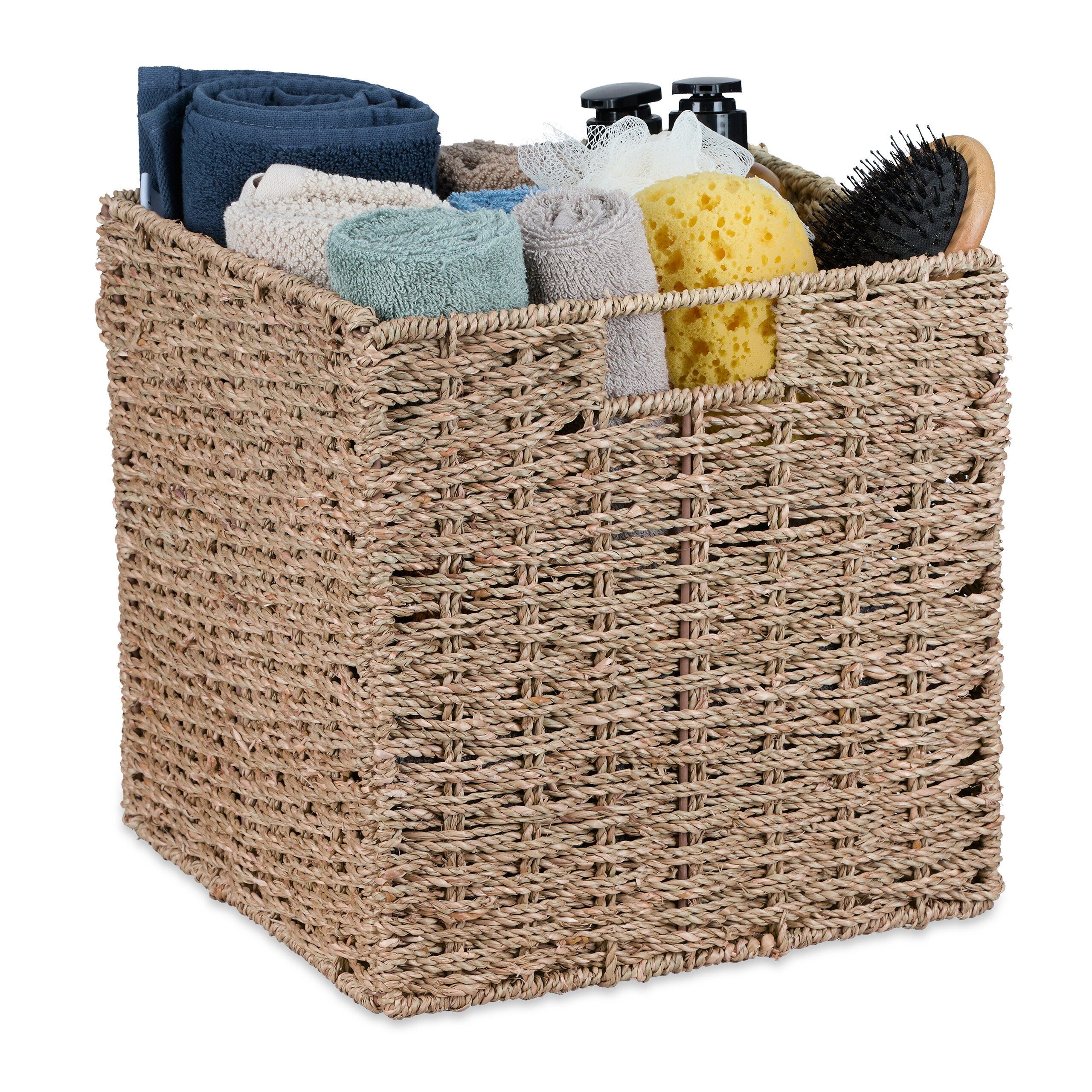 relaxdays Regalkorb Geflochtener Aufbewahrungskorb Seegras günstig online kaufen