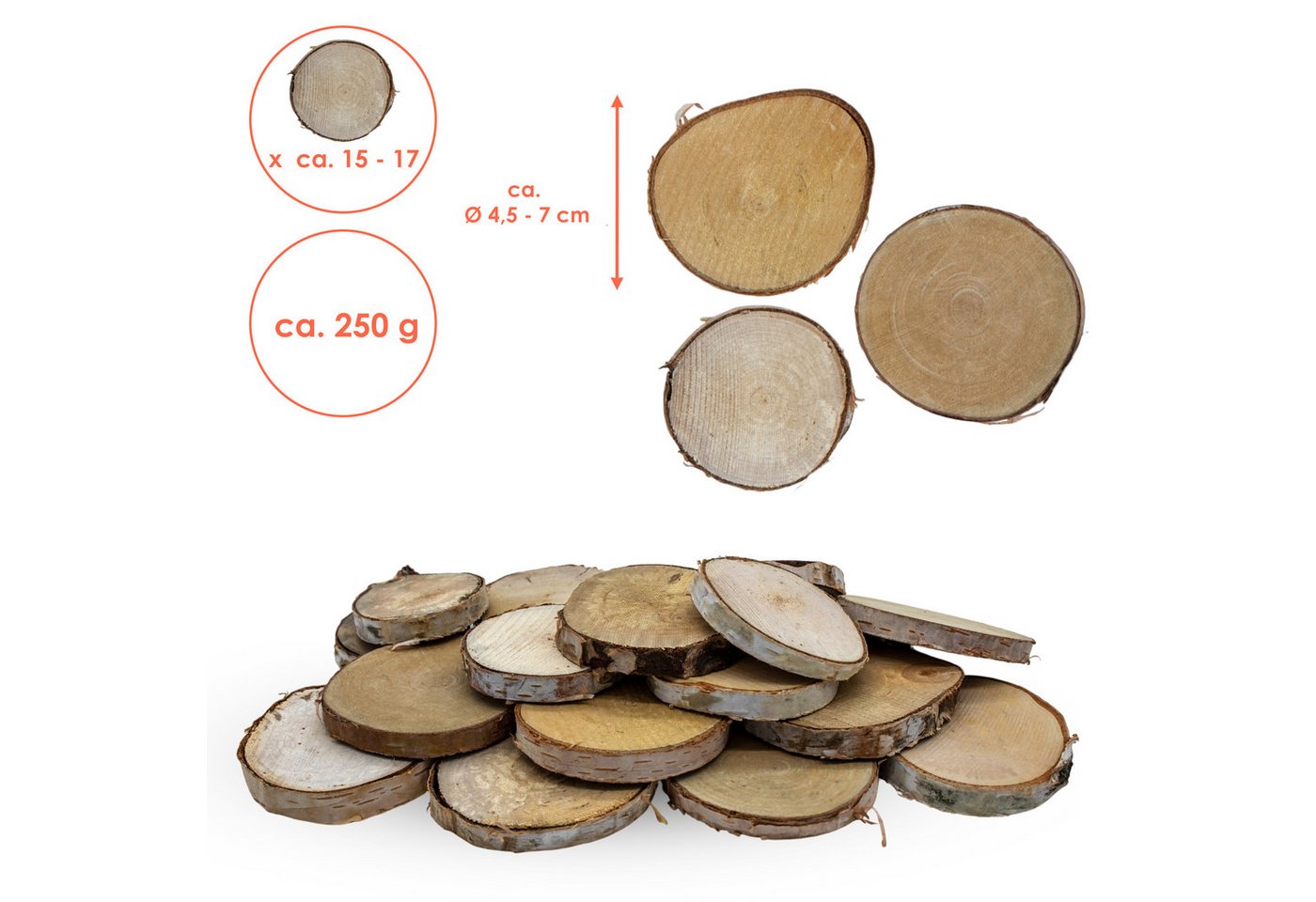 Thumbnail - Spetebo Bastelnaturmaterial Birkenholzscheibe mit Rinde Echtholz natur, (Set 15-tlg), praktisch verpackt im Netz