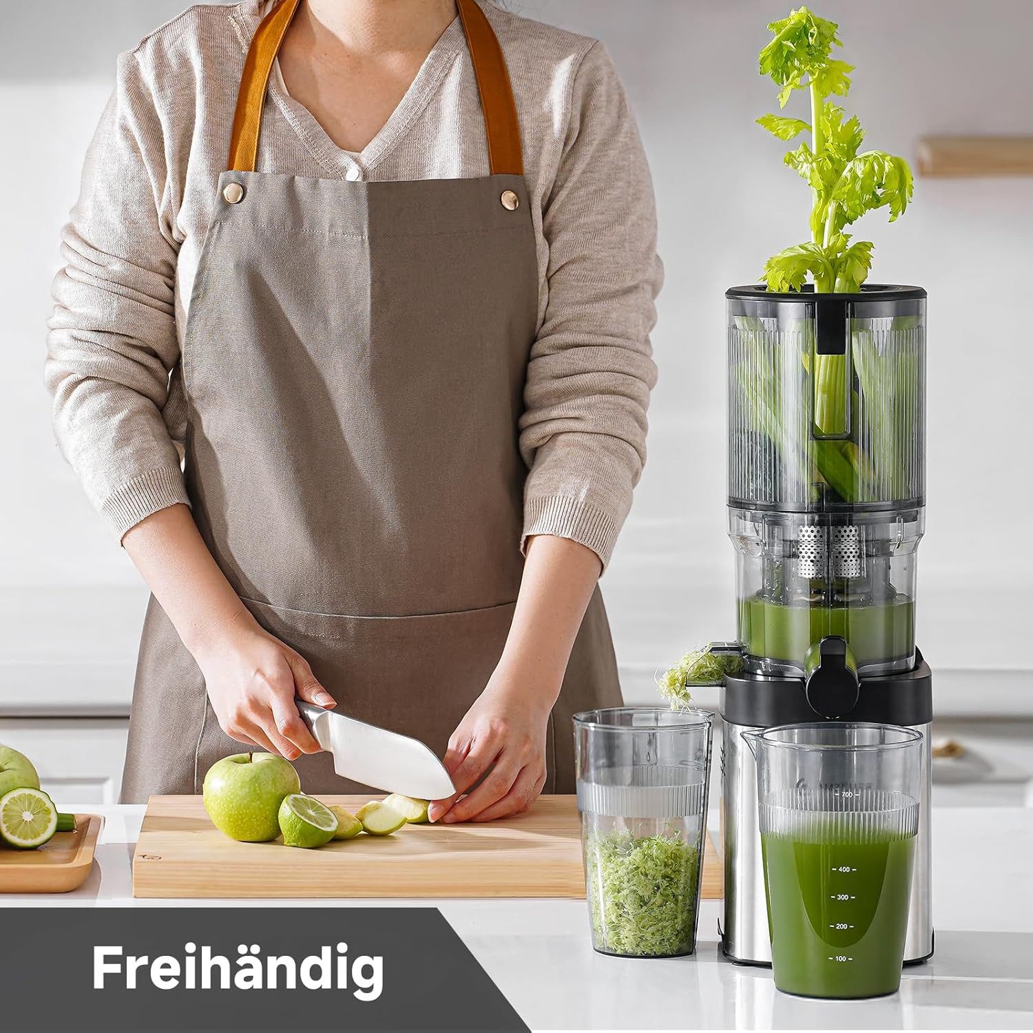 AMZCHEF Slow Juicer CE-ZM19OT02B-SV, 220 W, Slow Juicer mit 126MM Breite und mit 2 Gläsern