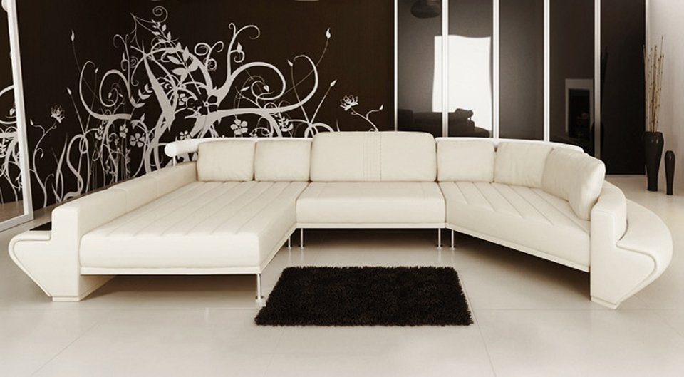 BULLHOFF Wohnlandschaft Ledersofa Designsofa U Wohnlandschaft Rund Couch XXL Zürich, made in Europe, das "ORIGINAL" Weiss