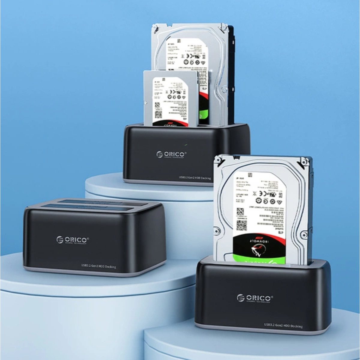 ORICO Festplatten-Dockingstation Orico 6829C3 Dockingstation für 2 x 2,5"/3,5" SATA HDD/SSD - Schwarz, (Einzelgerät, Einzelgerät), Vertikale Bauweise, USB 3.2 Gen2, SATA-kompatibel