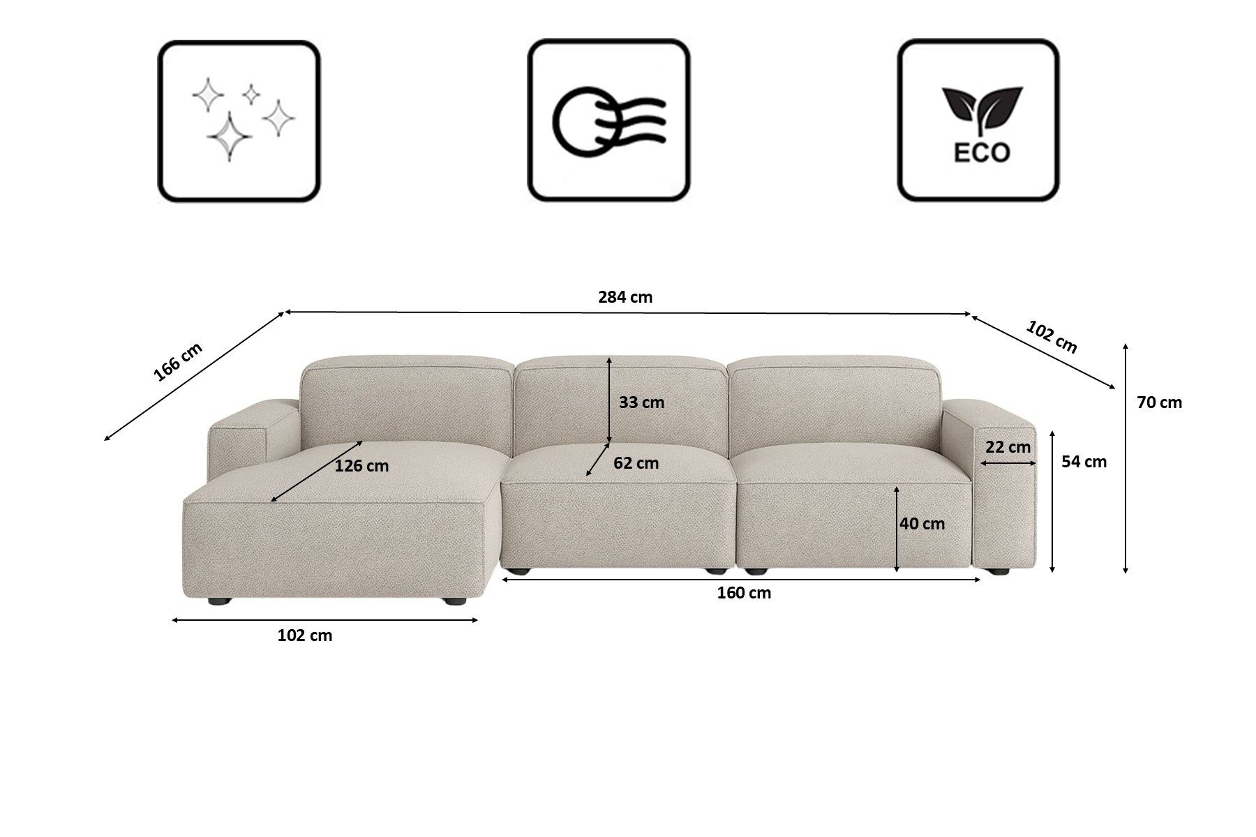 Kaiser Möbel Ecksofa Ecksofa Cursal L-Form – modular, modern, unvergleichlich bequem, Einzelsofa