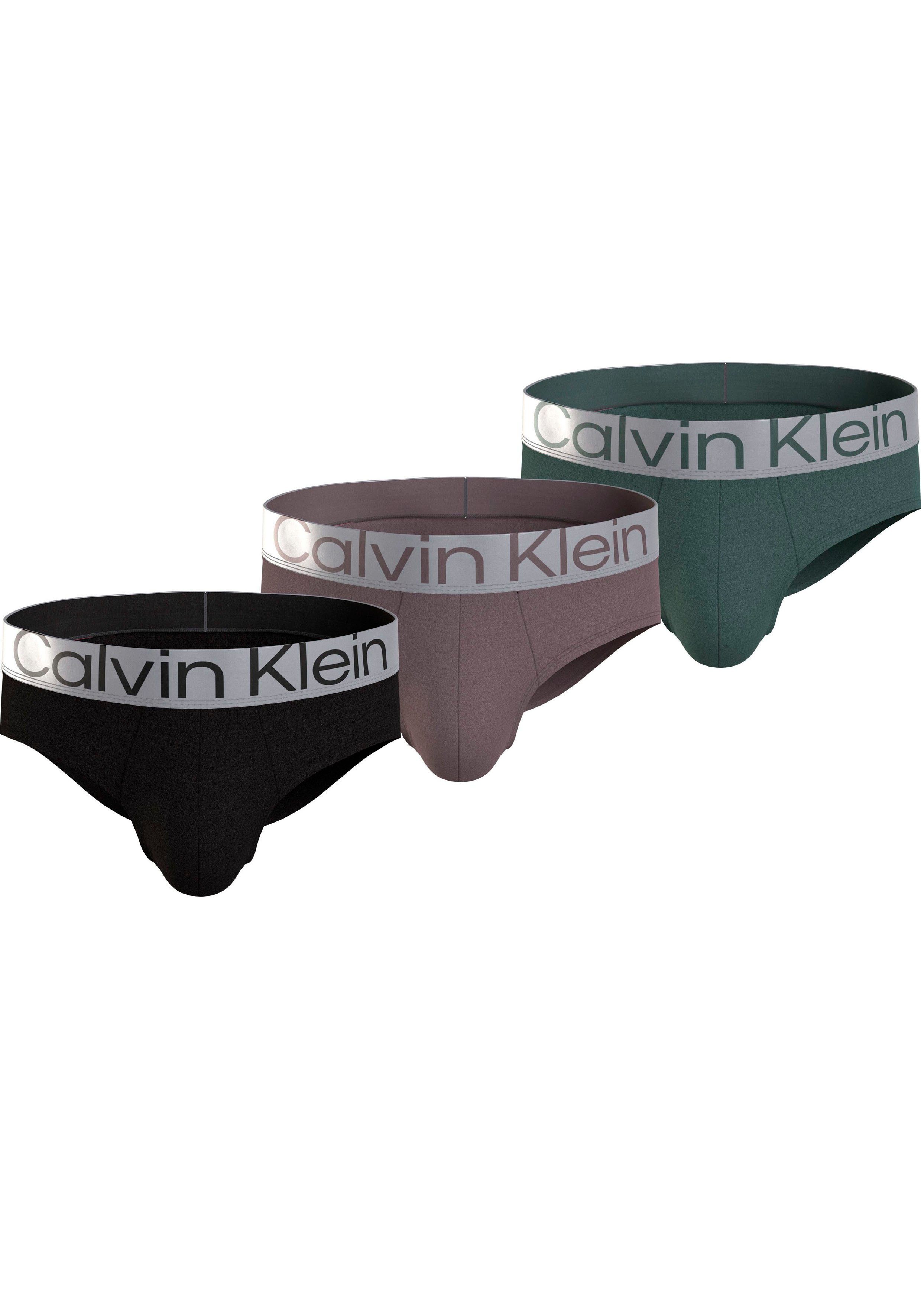 3er-Pack) HIP mit Klein BRIEF 3PK Logo-Elastikbund 3-St., Underwear Calvin (Packung, Hipster
