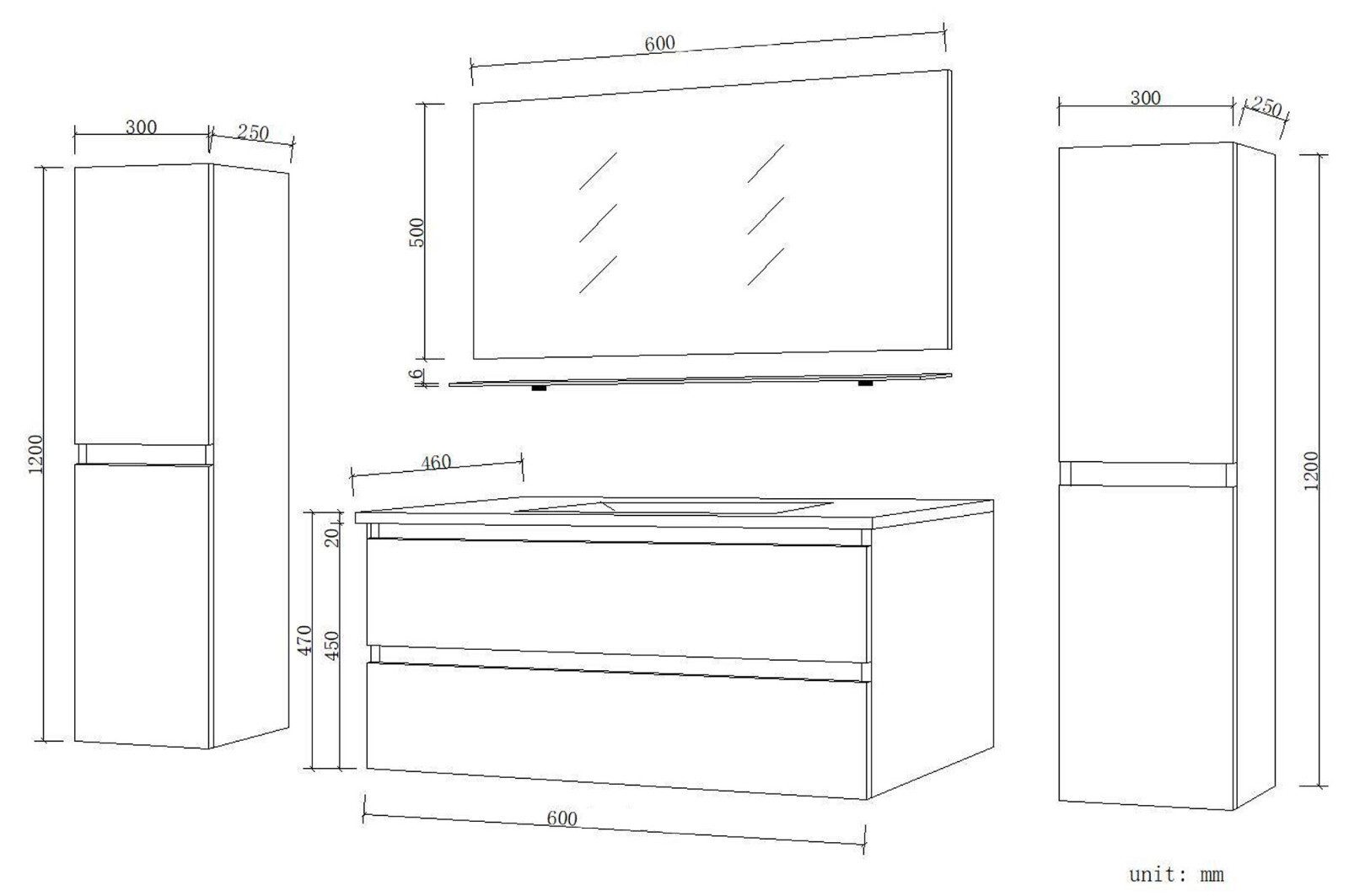 inter Badmöbel-Set Komplettset inkl. Waschtisch & Spiegelschrank – Platzsparend