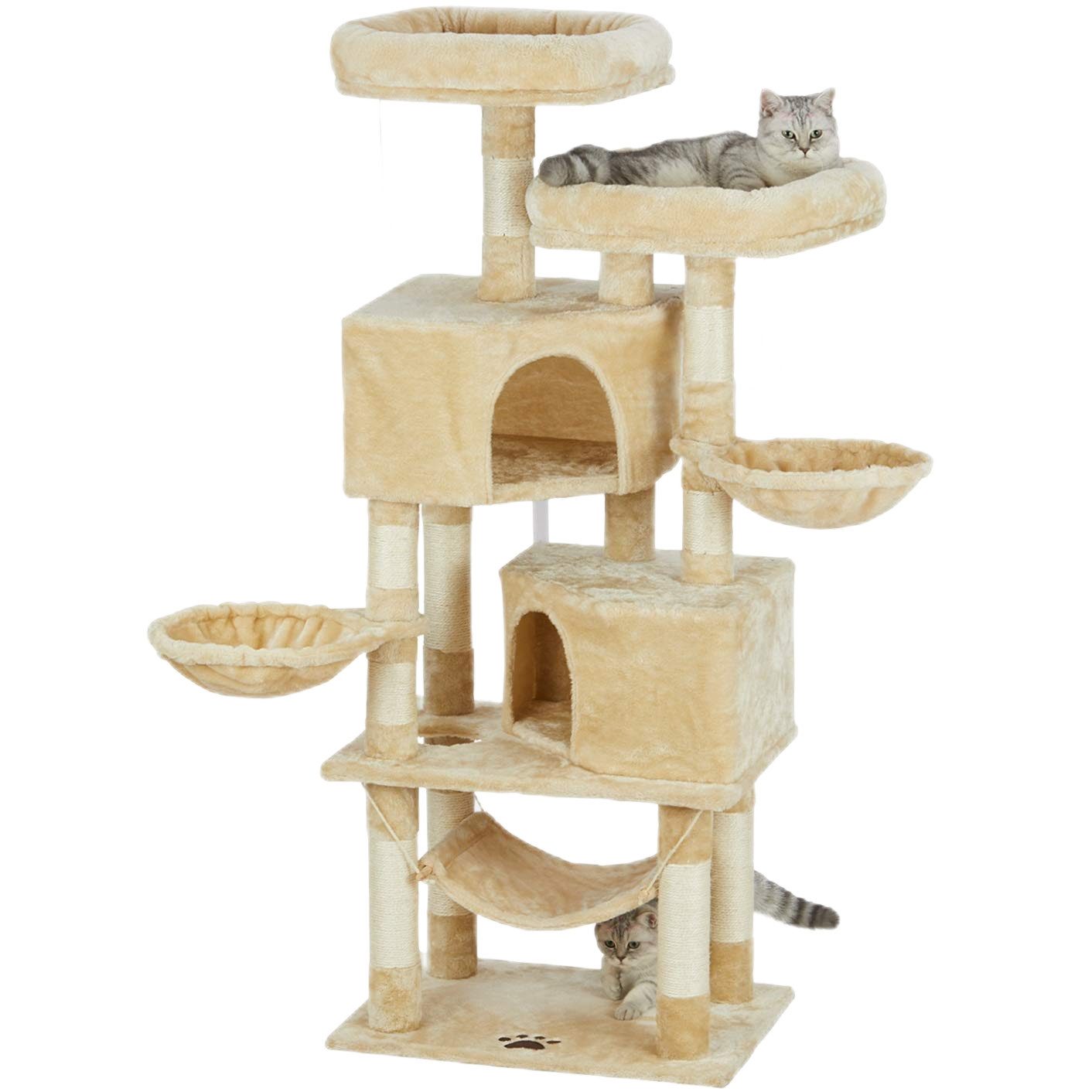 MSMASK Kratzbaum Katzenbaum Kletterbaum mit groß Höhle,Sisal-Stämme, Natur Sisal Katzenkratzbaum,mehrstöckig für große Katzen