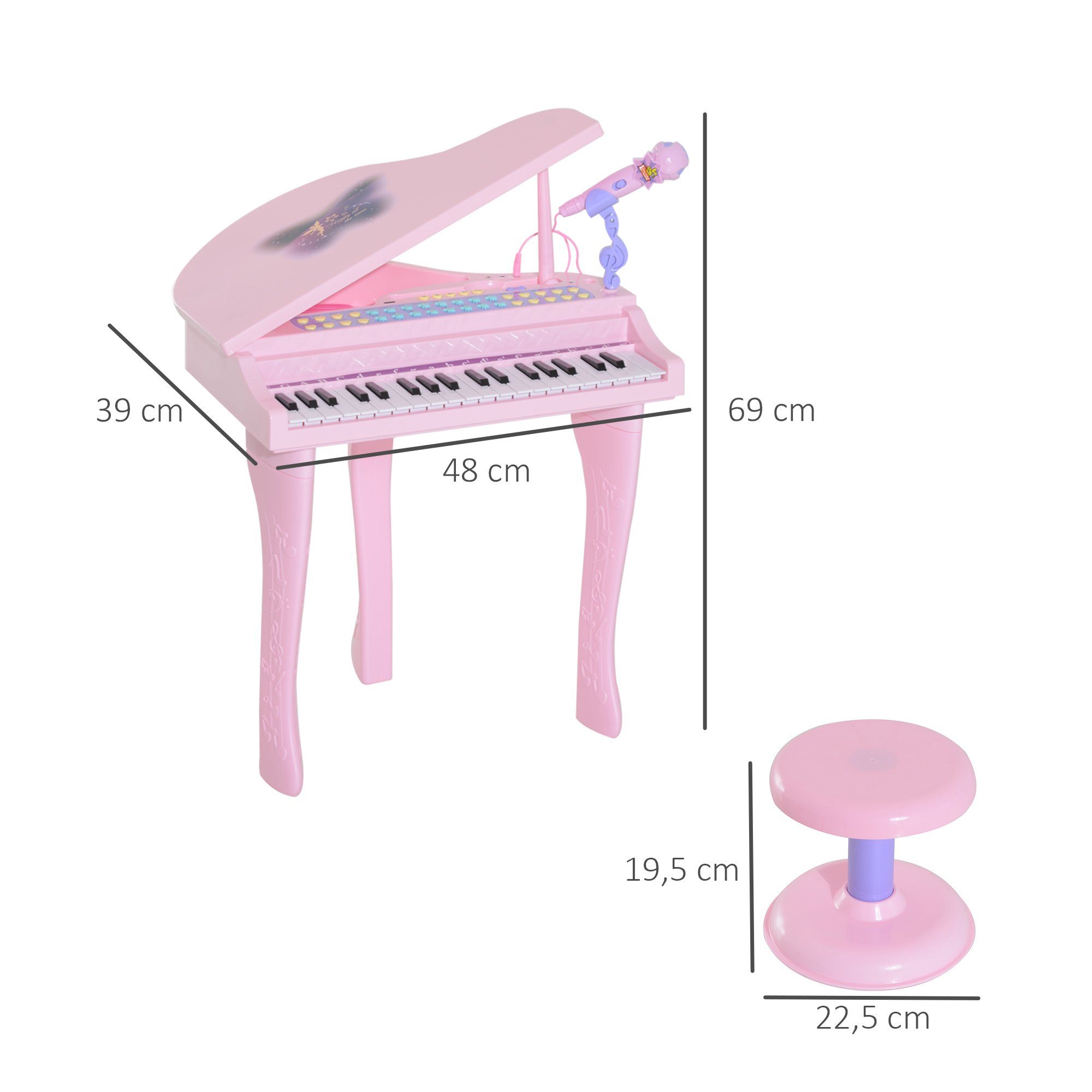HOMCOM Spielzeug-Musikinstrument Mini-Klavier, Piano Keyboard,  Musikinstrument, (Mini-Klavier, 2 tlg., 1 Kinder Klavier ^ 1 Kinder  Hocker), mit Licht & Sound