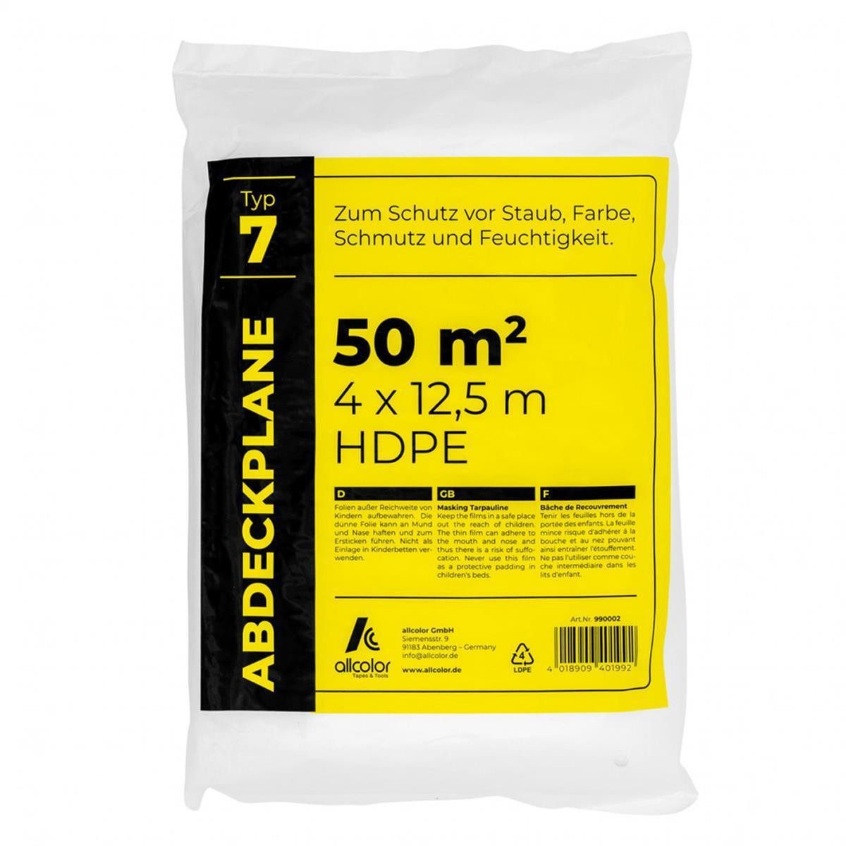 Allcolor Abdeckfolie HDPE-Abdeckplane 4 x 12,5m Typ 7, keine Montage, (Stück, 1-St., Abdeckplane), Leichtplane Leichtfolie Allzweckplane Allzweckfolie Baufolie