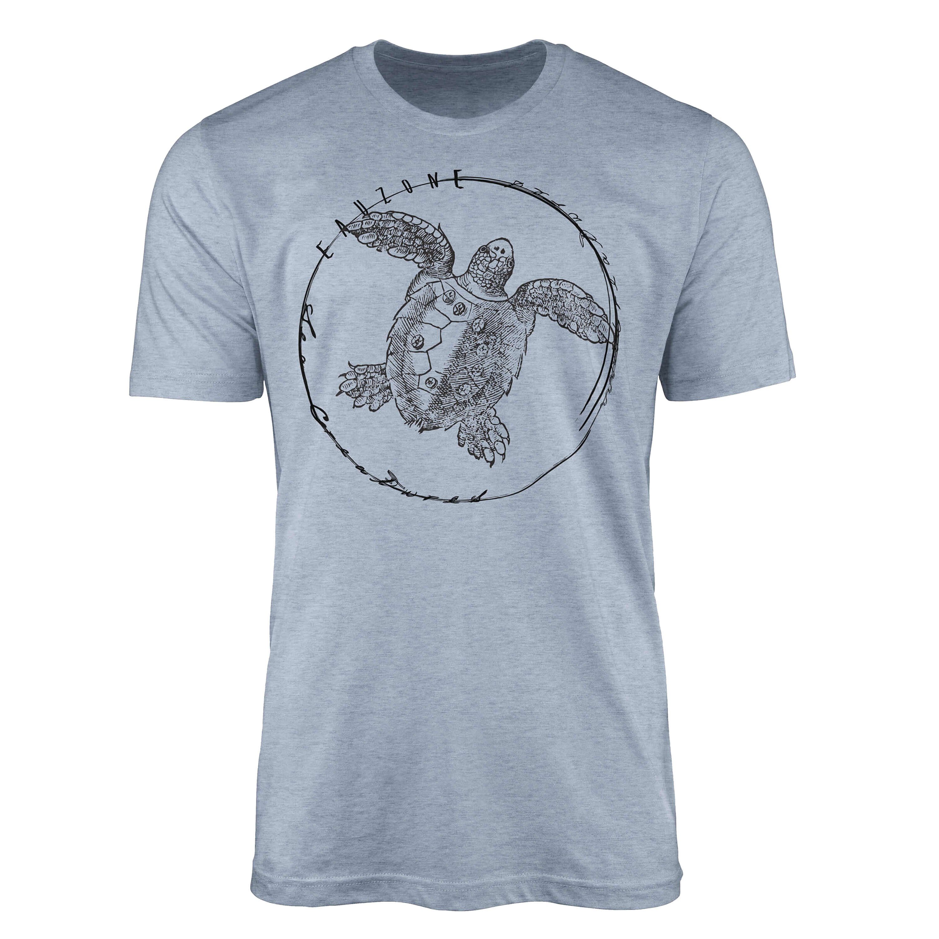 Sinus Art T-Shirt T-Shirt Tiefsee Fische - Serie: Sea Creatures, feine Struktur und sportlicher Schnitt / Sea 099 Stonewash Denim