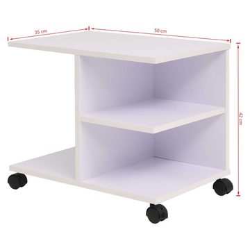 furnicato Bücherregal Beistelltisch mit Rollen 50×35×42 cm Weiß