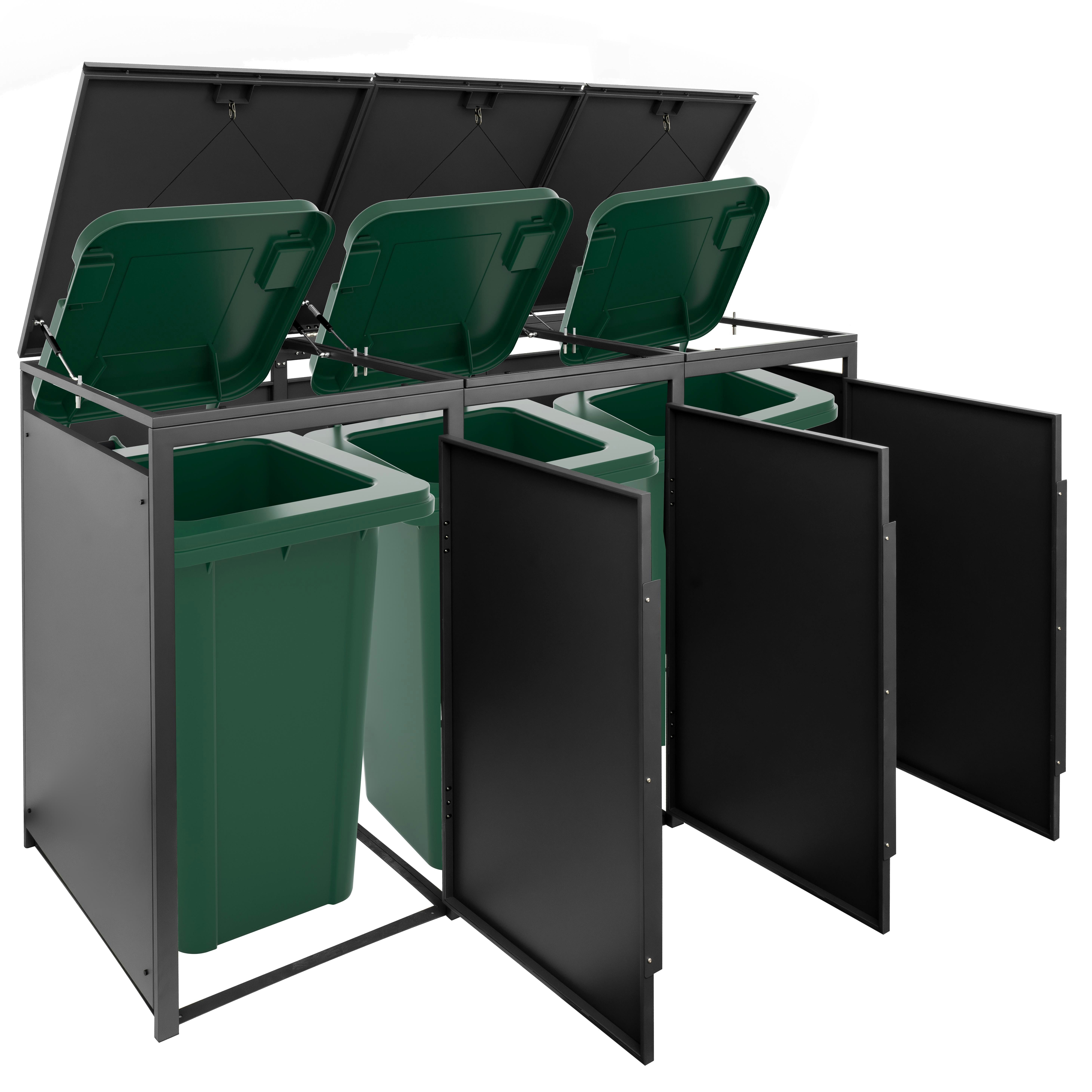 ESTEXO Mülltonnenbox Müllbox Mülltonnenverkleidung 3 Türen Anthrazit mit Holzdekor Box