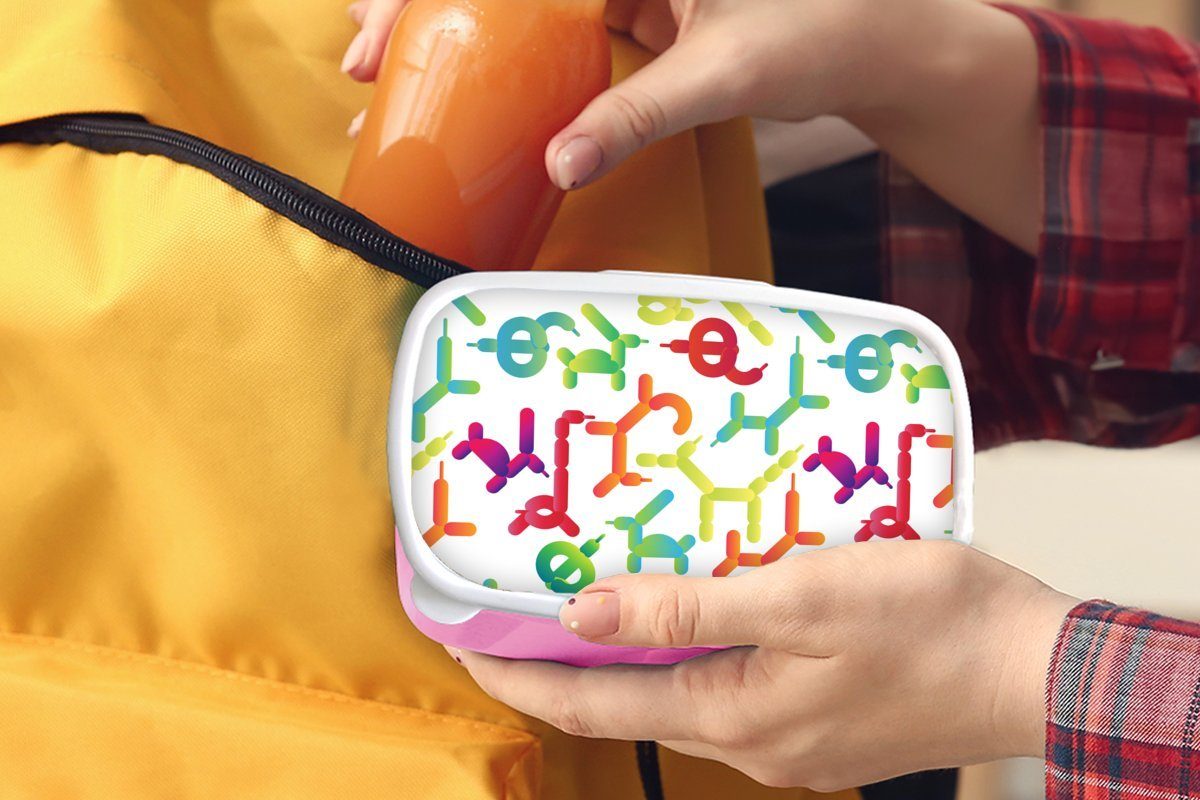MuchoWow Kinder, Kunststoff, Ballon Erwachsene, Snackbox, (2-tlg), - Lunchbox Muster Mädchen, Brotbox rosa Tiere, für Brotdose - Kunststoff