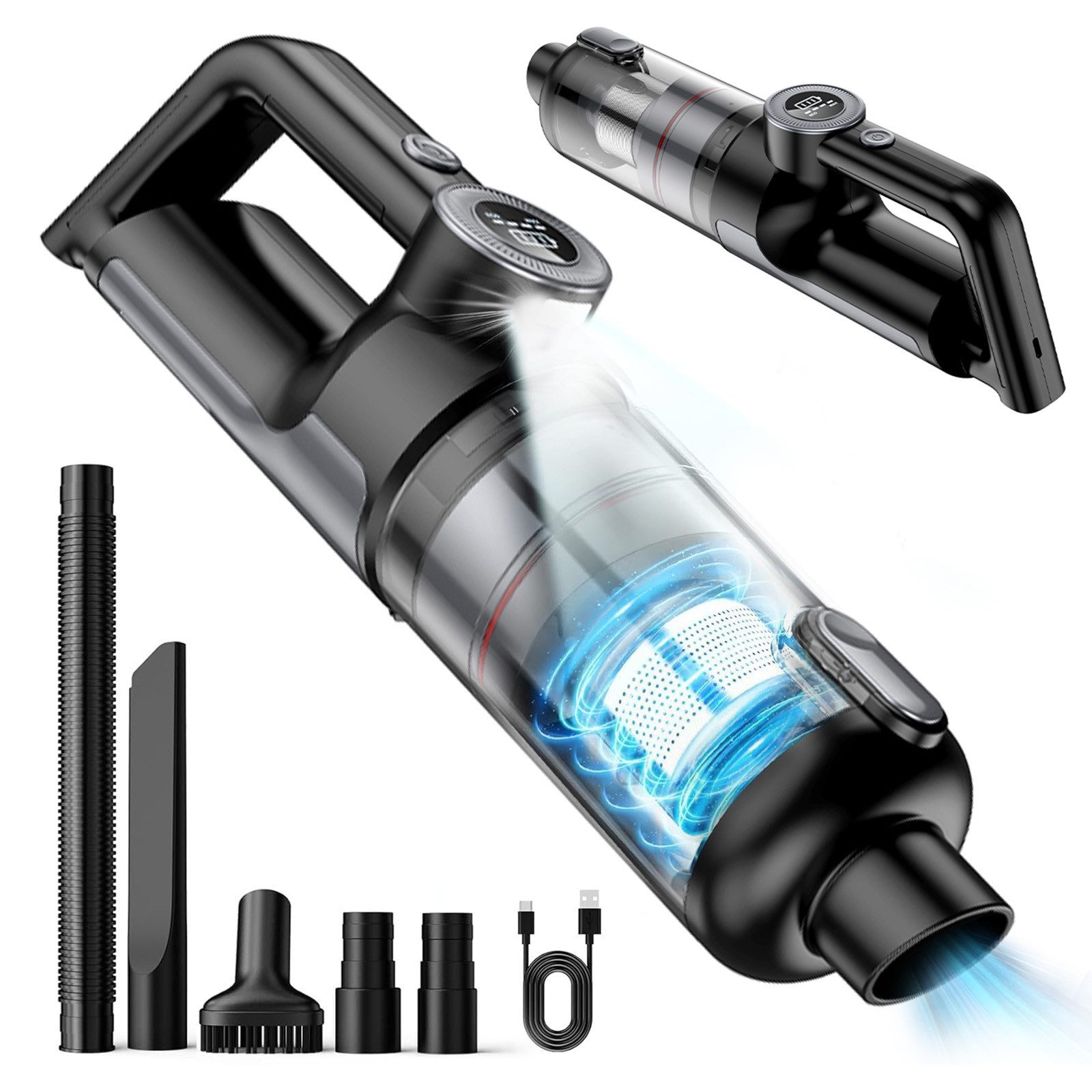 REDOM Akku-Hand-und Stielstaubsauger 19000 Pa Handstaubsauger Autostaubsauger, 100,00 W, Beutellos, 6000mAh Akku HEPA-Filter Typ-C-Ladung mit multifunktionales Düsen-Set