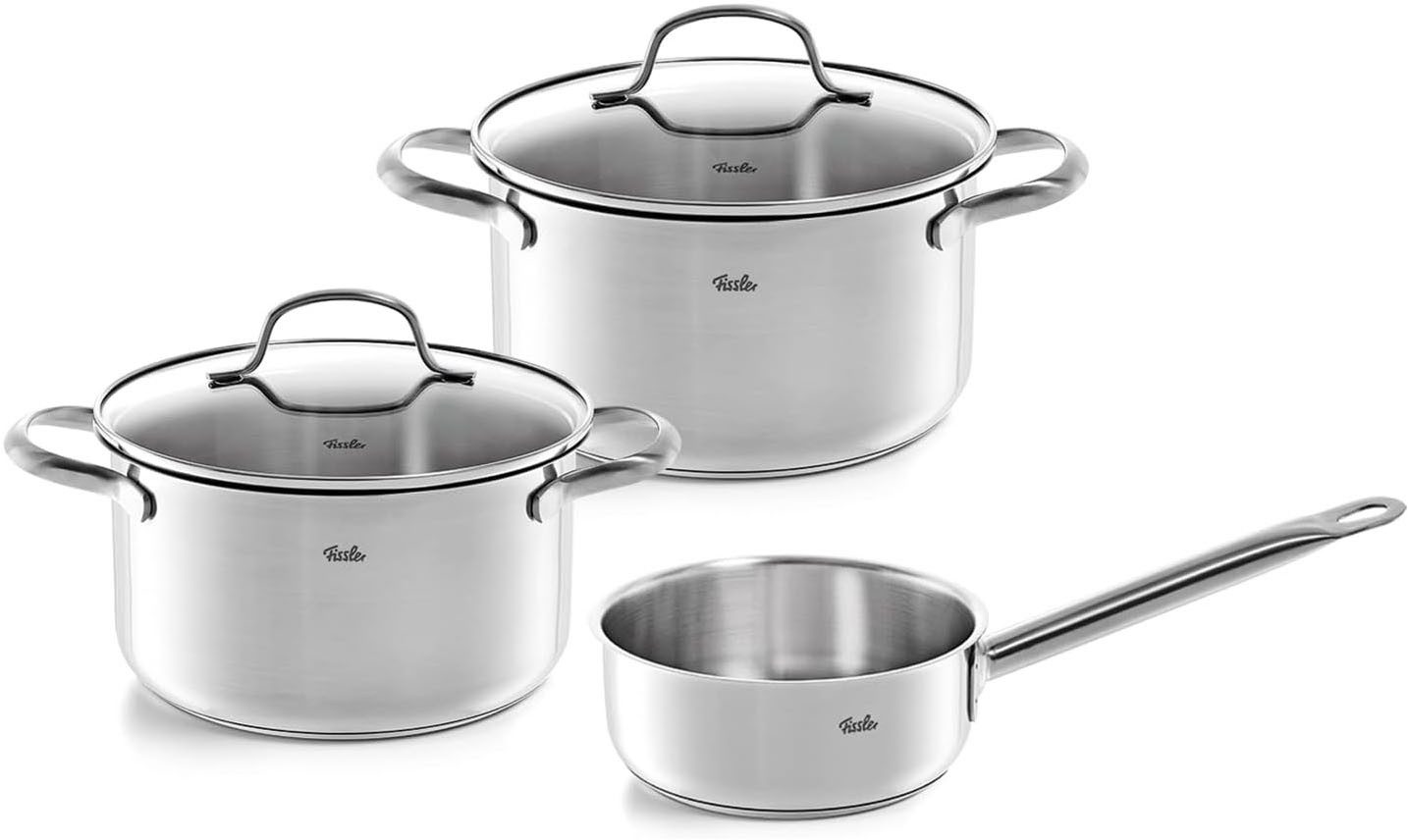 Fissler Topf-Set San Francisco, Edelstahl 18/10 (Set, 3-tlg., Kochtopf 20/24 + Stielkasserolle 16cm oD), spülmaschinengeeignet