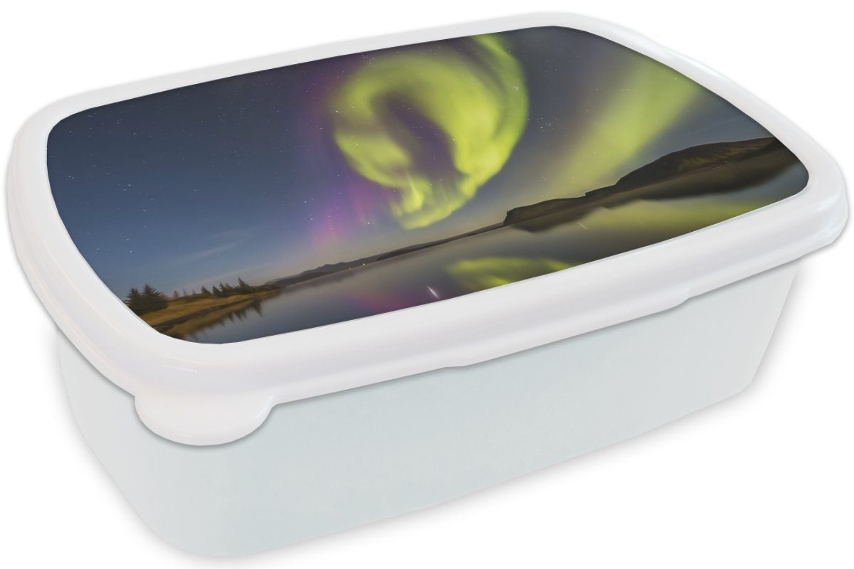 Brotbox (2-tlg), - weiß und Kunststoff, MuchoWow - - Kinder - für Lunchbox Schweden Nordlichter Grün, Lila Jungs Wasser Brotdose, Mädchen Erwachsene, für und