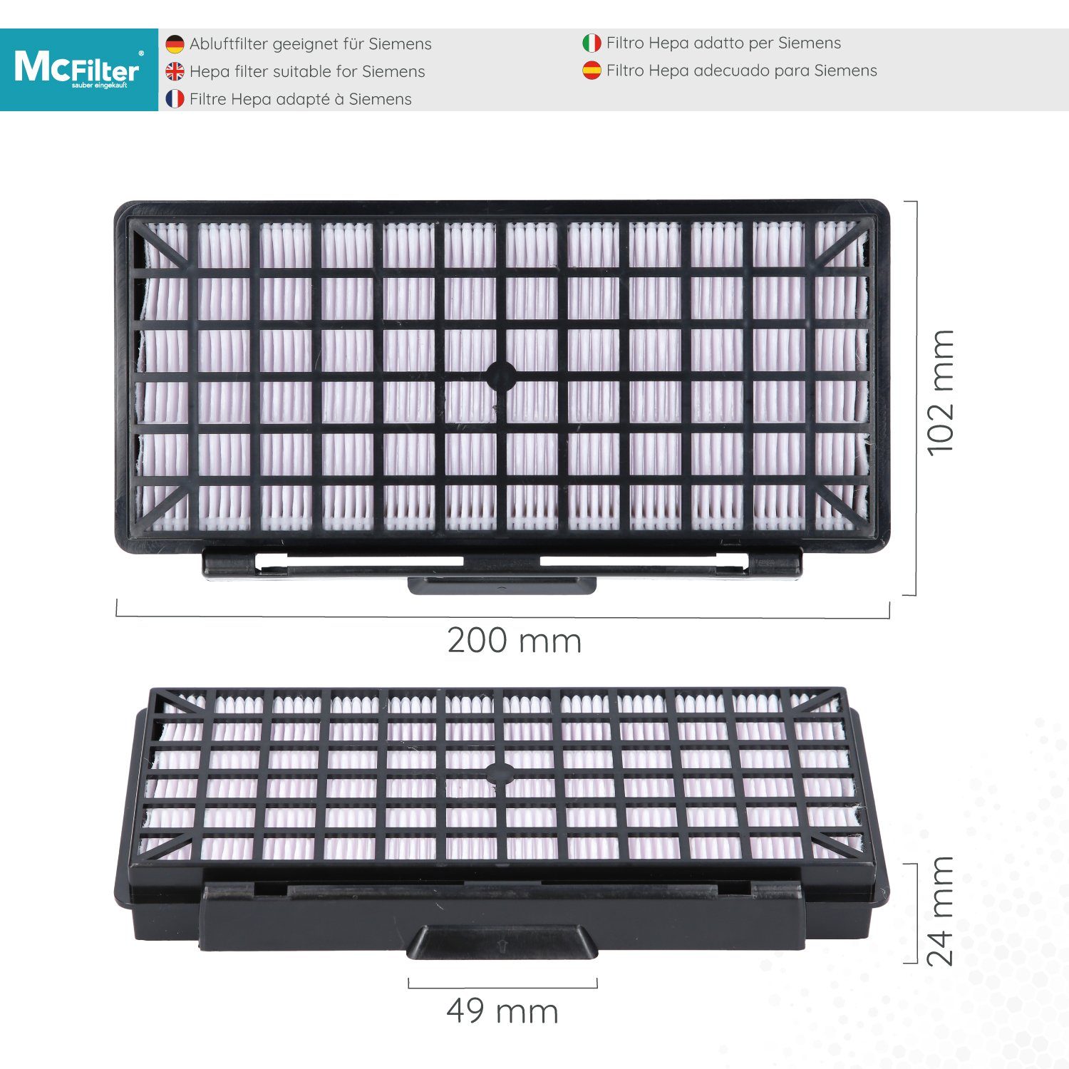 McFilter HEPA-Filter 3x Q VSQ8M433 8.0, passgenau, wie Filter schwarz, für Siemens geeignet 00577303