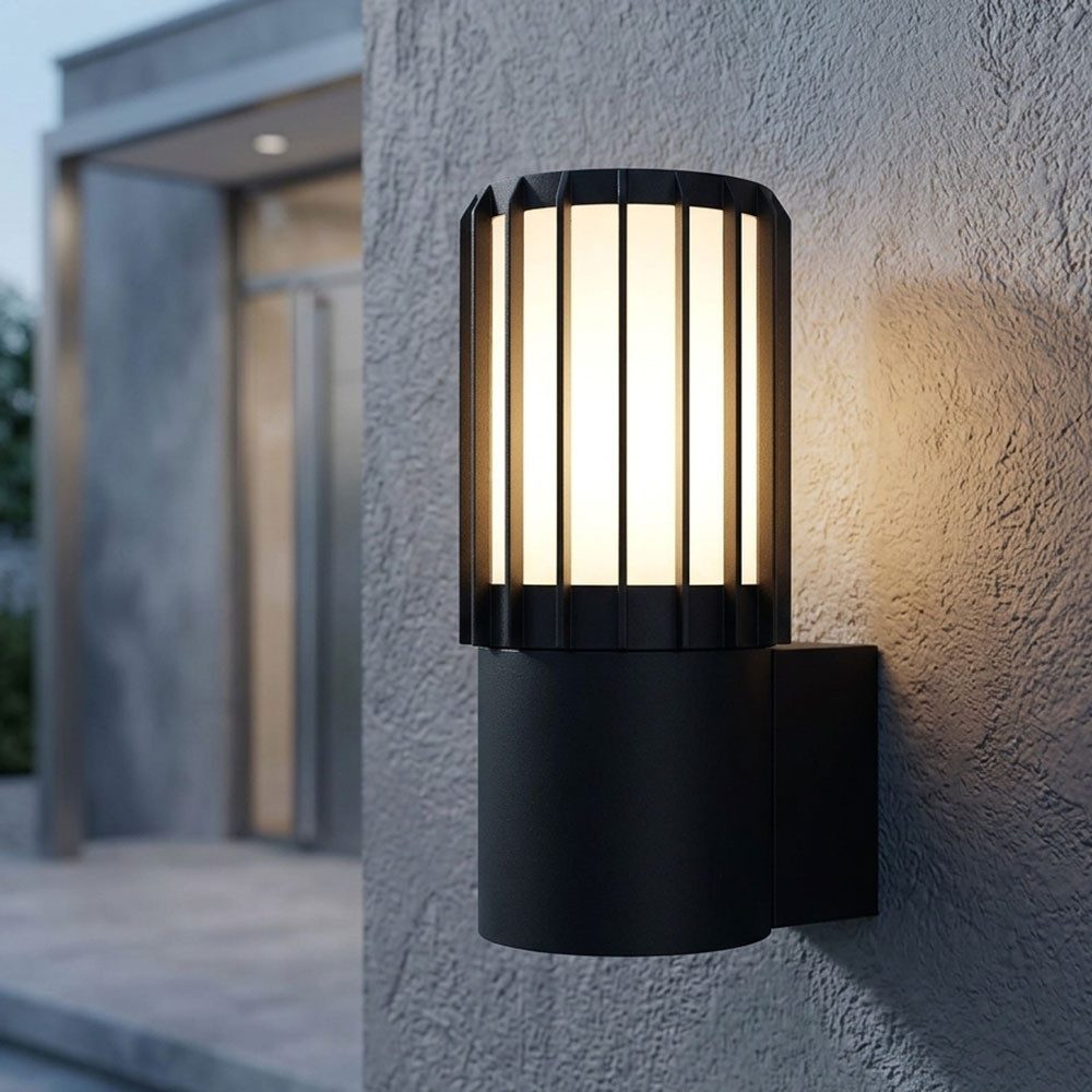 GLOBO LIGHTING Außen-Wandleuchte, Leuchtmittel nicht inklusive, Außenwandleuchte Wandlampe Alu Anthrazit Gitteroptik IP54 H 20 cm