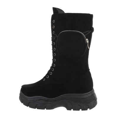 Ital-Design Damen Schnürschuhe Outdoor Stiefel Flach Schnürstiefel in Schwarz