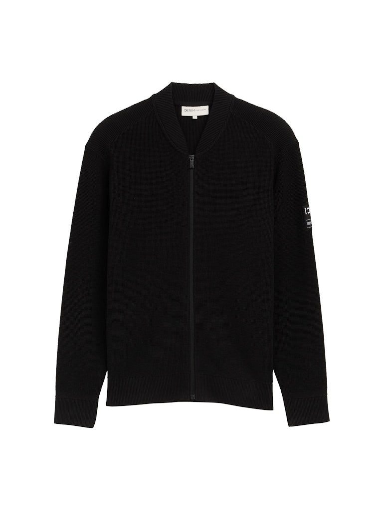 TOM TAILOR Fleecejacke Strickjacke Sportiver Look: Bomber-Stil mit markantem Logo-Badge am Arm