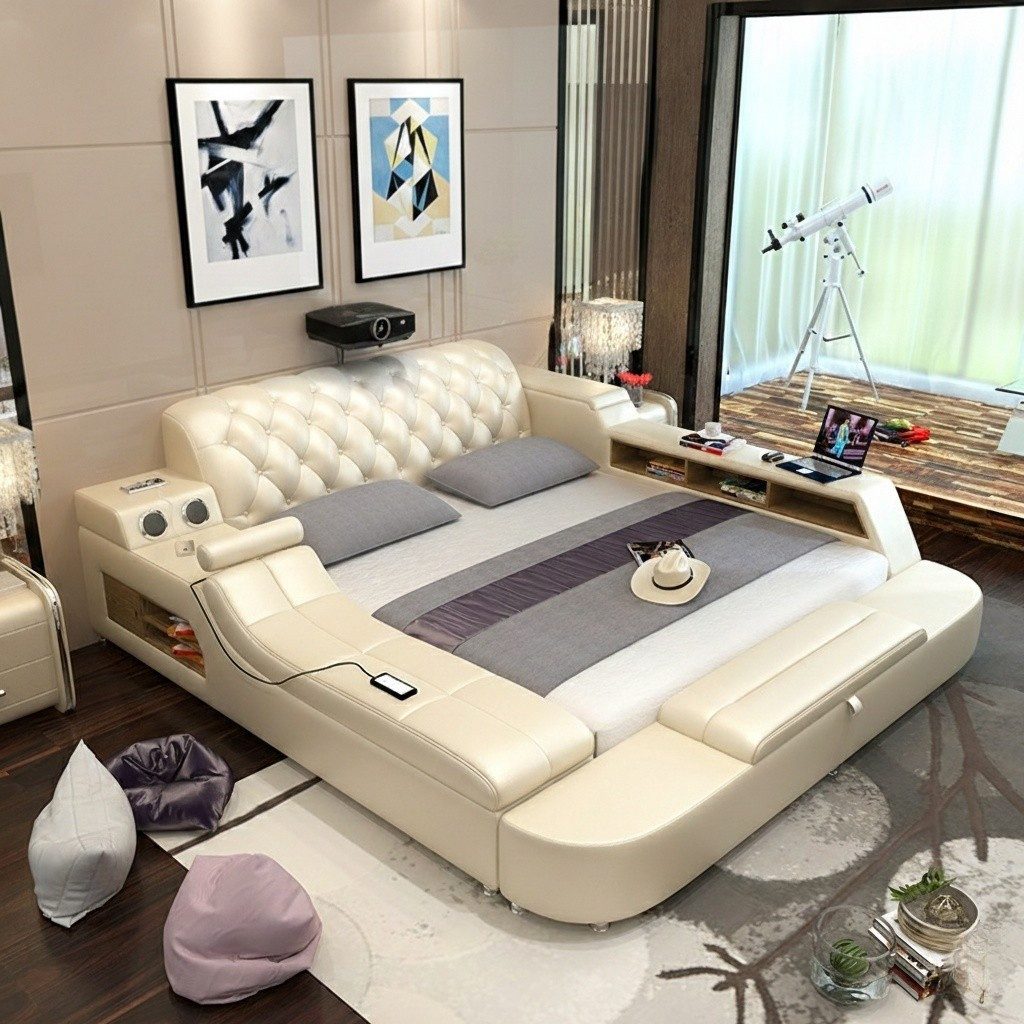 JVmoebel Multimediabett Multifunktionales Bett Moderner Stil Weiße Farbe Holzrahmen Weich (1-tlg)